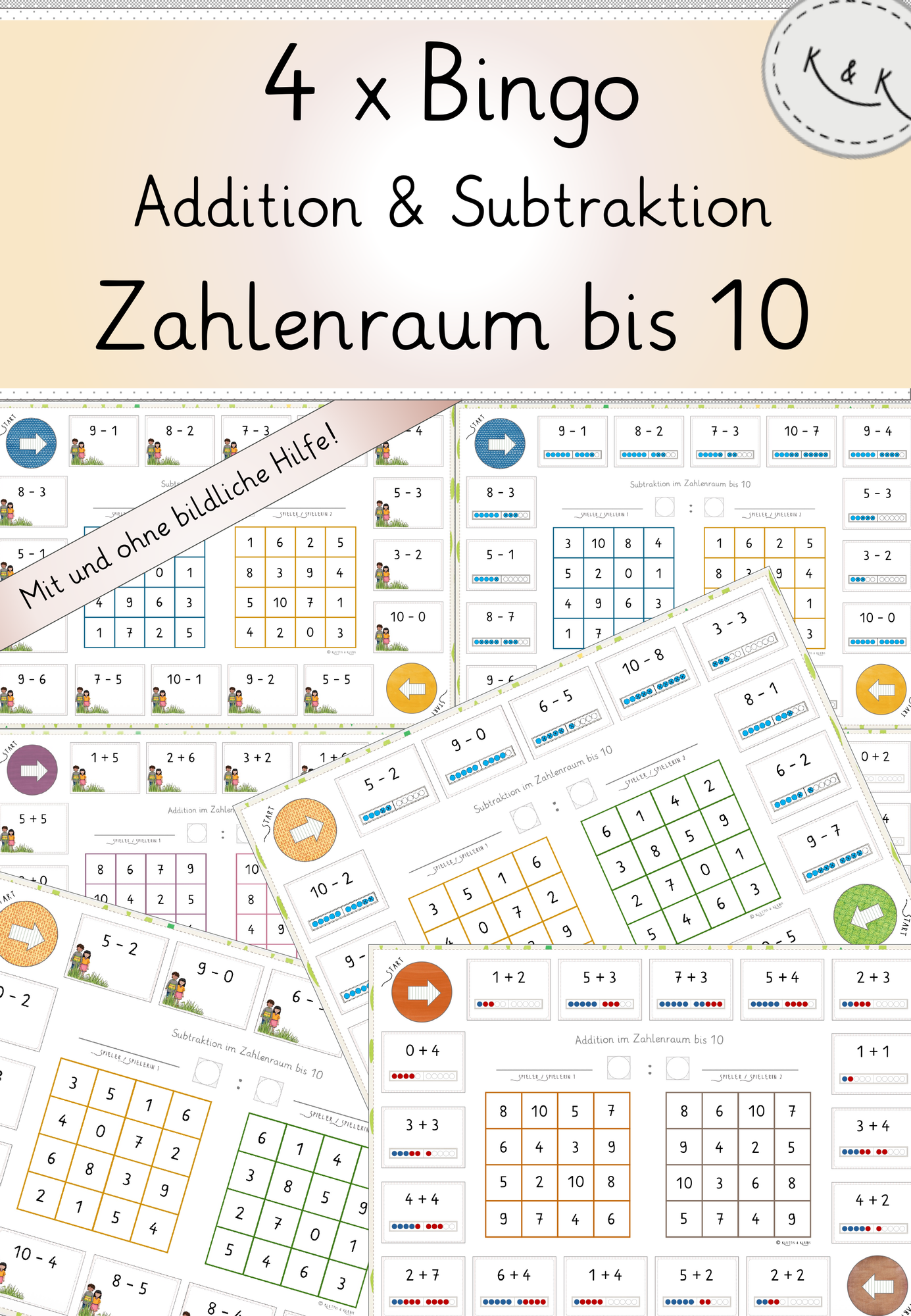 Rechnen bis 10, 4x Bingos: Addition und Subtraktion im ZR bis 10