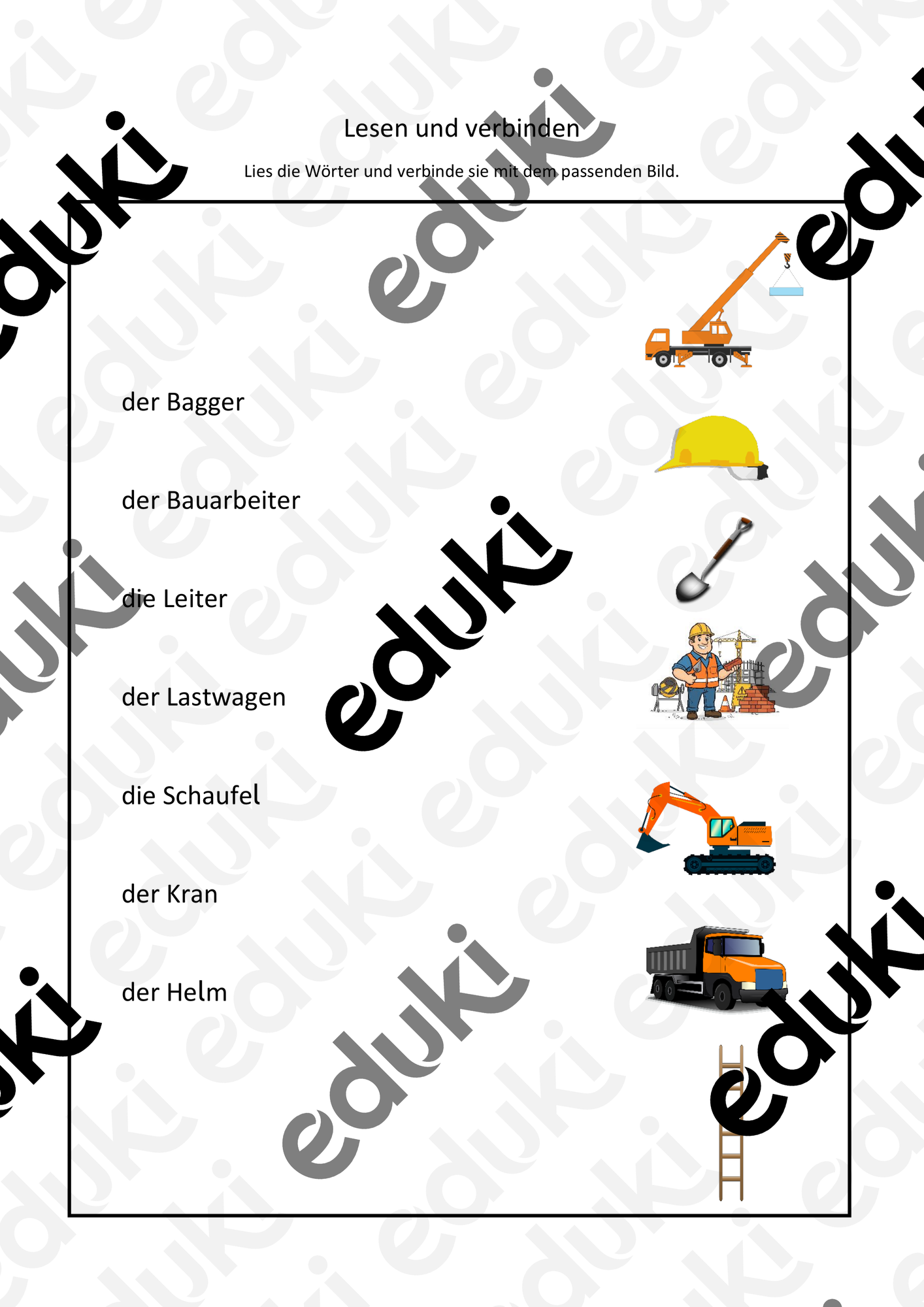 Lesen und Verbinden Baustelle – Unterrichtsmaterial im Fach Deutsch