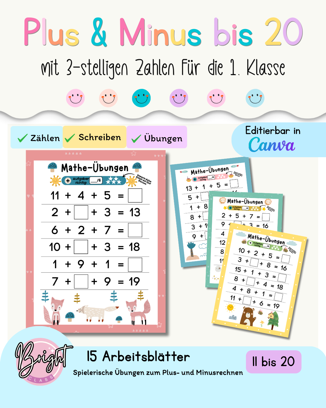 Addition & Subtraktion mit 3-stelligen Zahlen bis 20
