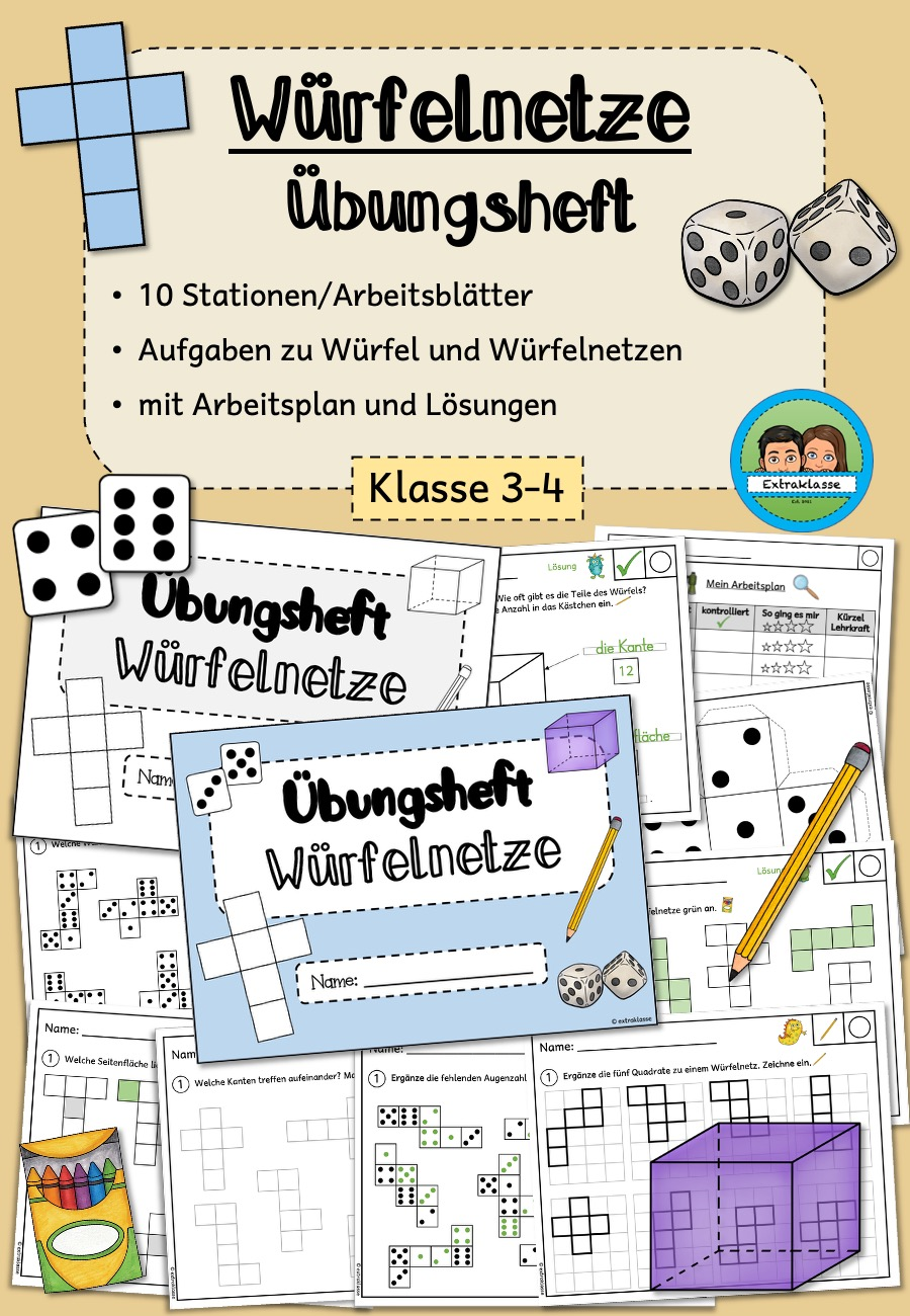 Übungsheft - Würfelnetze (Klasse 3-4) – Unterrichtsmaterial im Fach