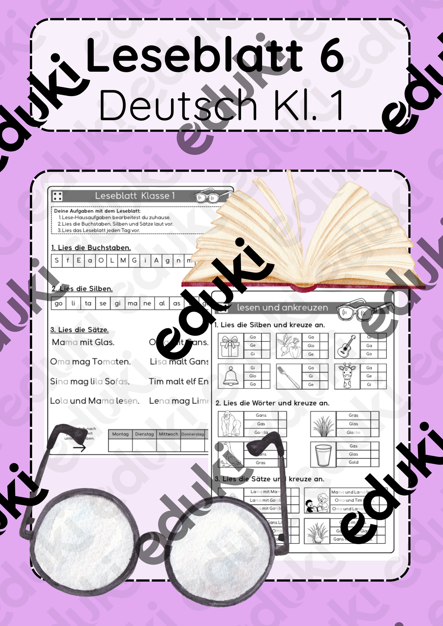 Deutsch Kl. 1 Leseblatt lesen & ankreuzen / Silben & Sätze