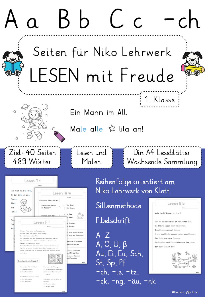 Leseblätter: 1. Klasse (Deutsch) angelehnt an Niko