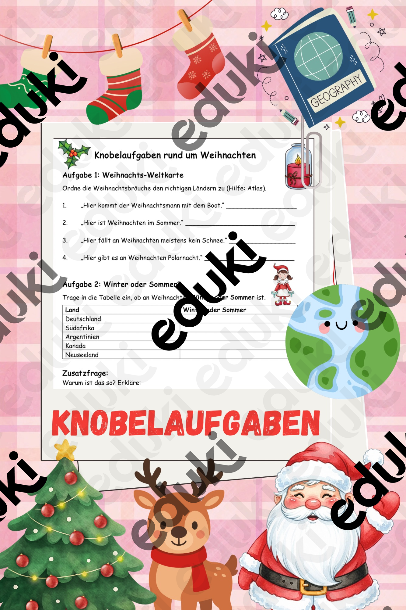 Weihnachtliche Knobelaufgaben nicht nur für Geographie