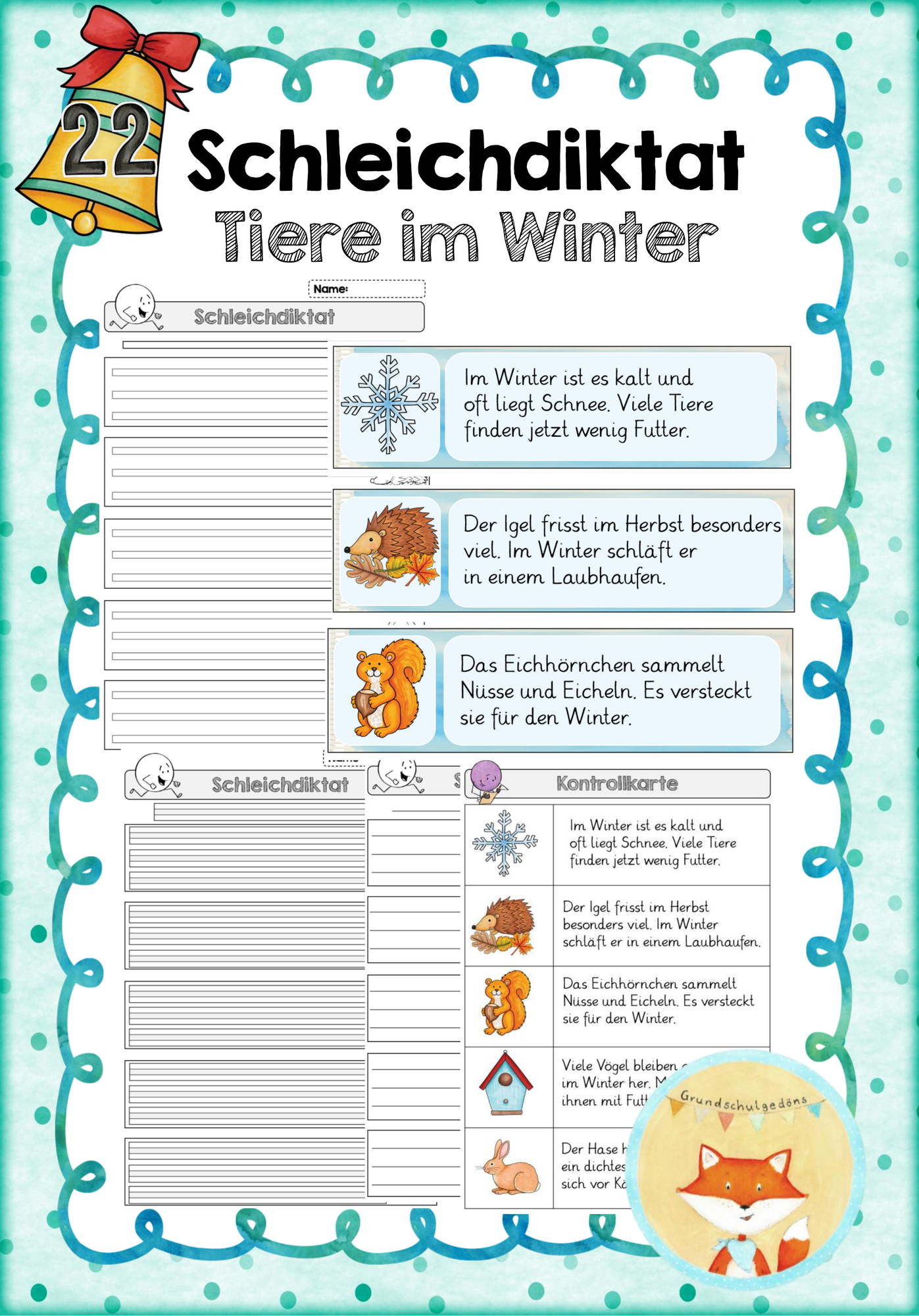 Schleichdiktat - Tiere im Winter – Unterrichtsmaterial im Fach Deutsch