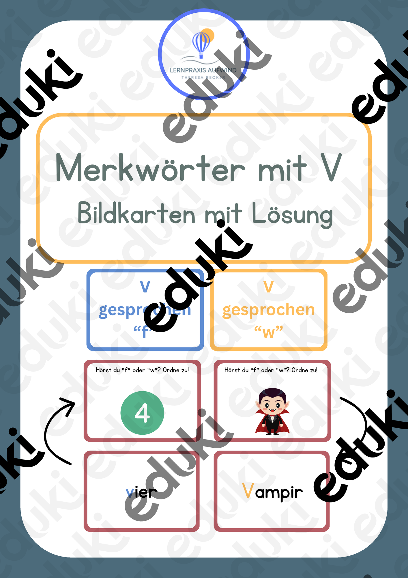 Merkwörter mit v - Bildkarten mit Lösung – Unterrichtsmaterial im Fach ...