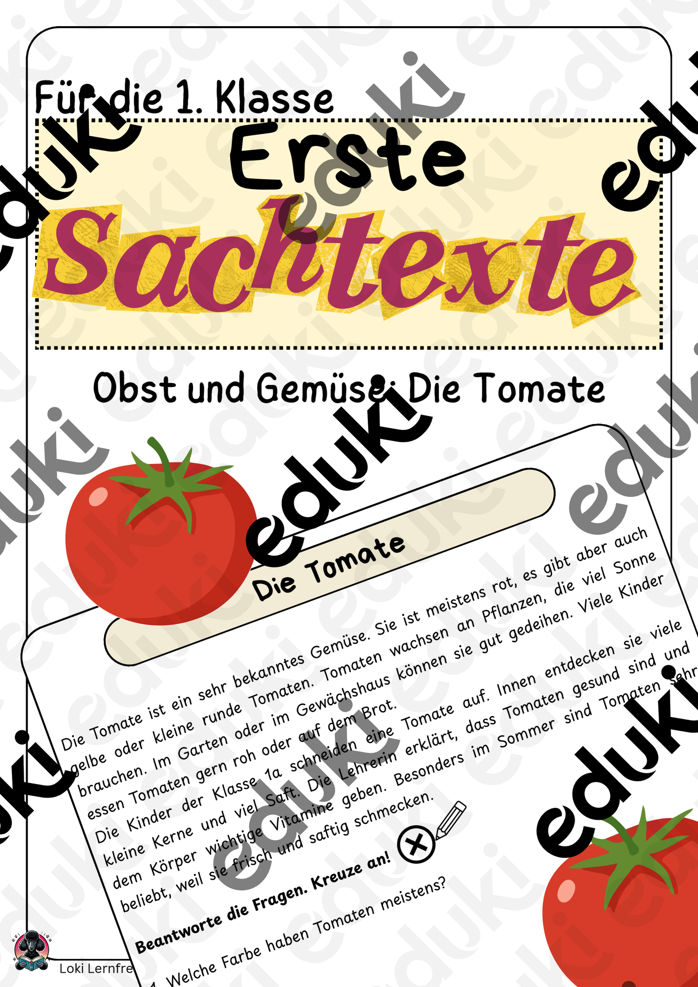 Arbeitsblätter Obst und Gemüse: Erste Sachtexte Lesetexte - Die Tomate