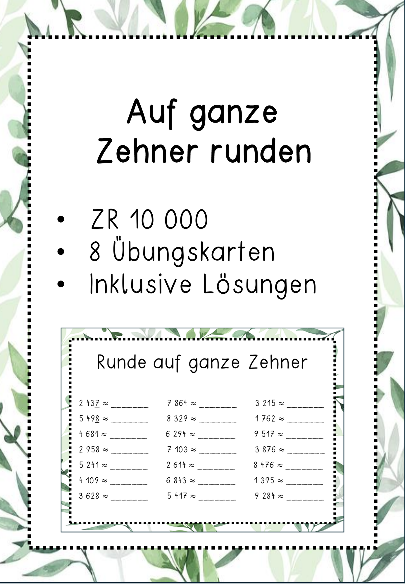 Runden auf ganze Zehner - Kartei zum Runden ZR 10 000