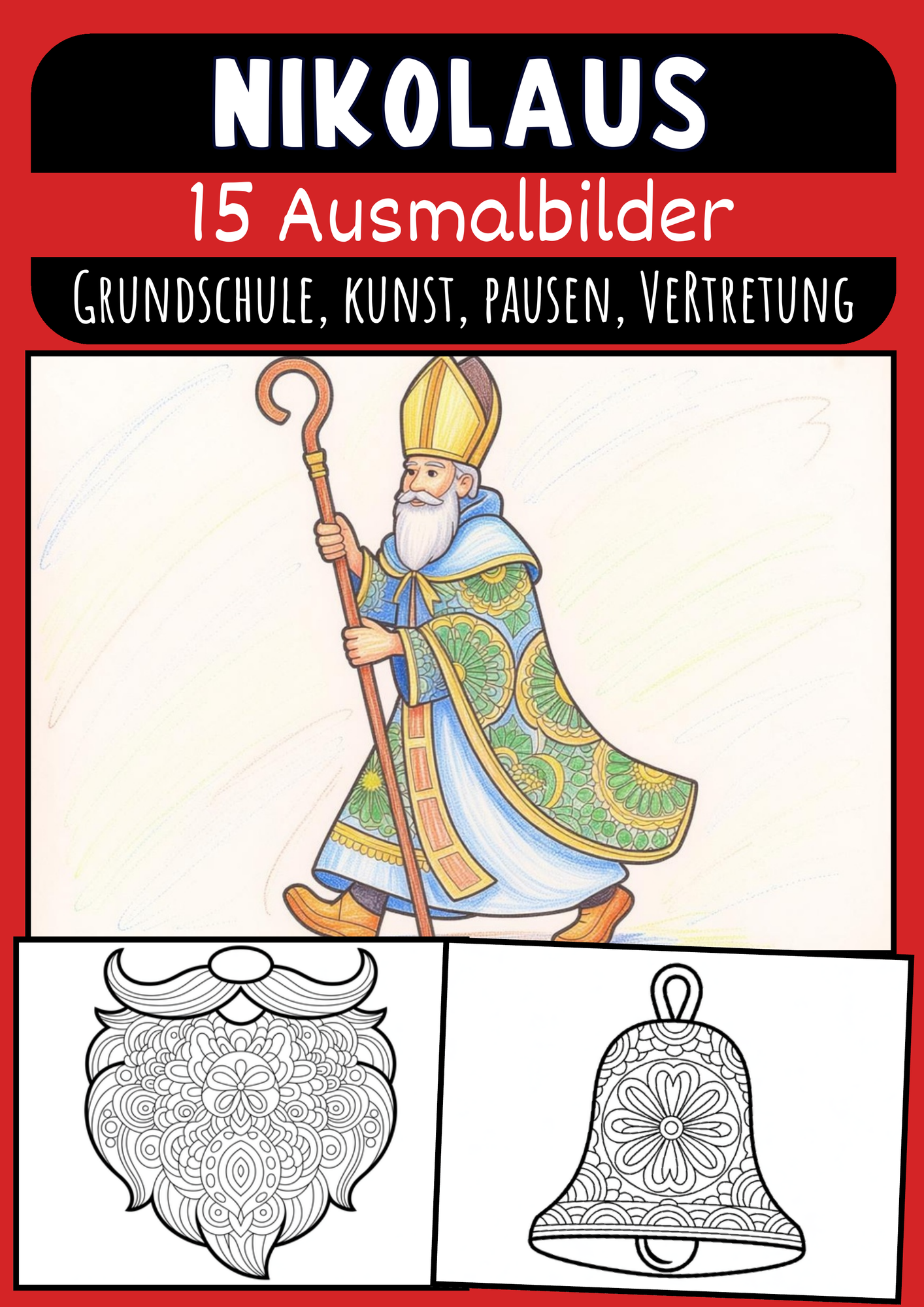 Nikolaus Mandalas für Kinder Ausmalbilder für Grundschule Kunst