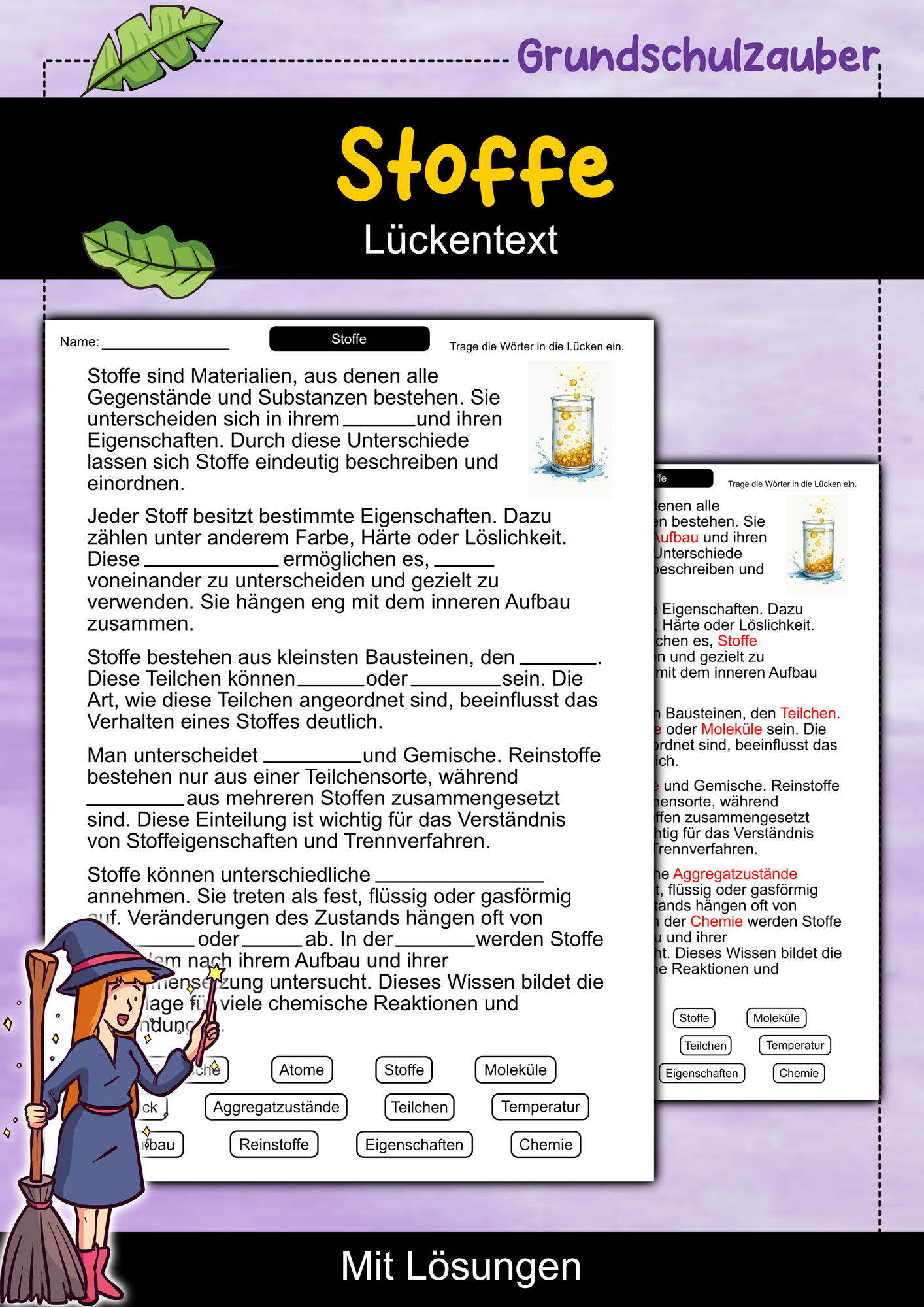 Stoffe | Lückentext | Chemie | Stoffeigenschaften | Grundlagen