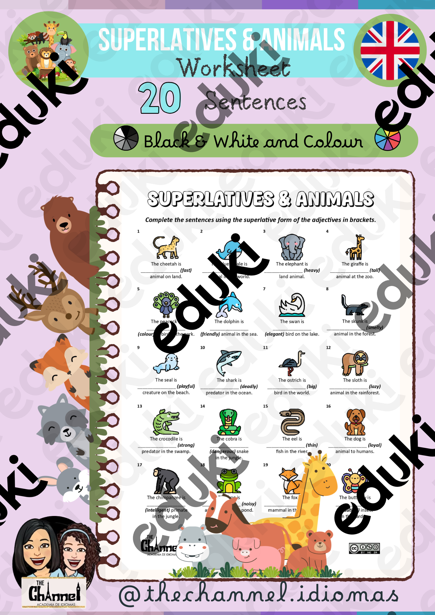 SUPERLATIVES & ANIMALS – Worksheet (20 Sentences) - material de la ...