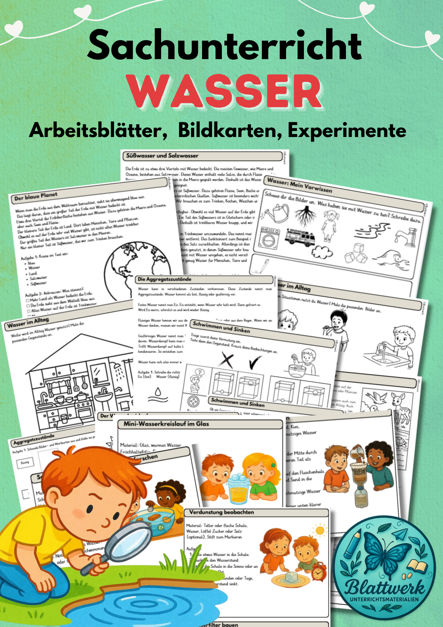 Wasser im Sachunterricht: Arbeitsblätter, Experimente und BIlder