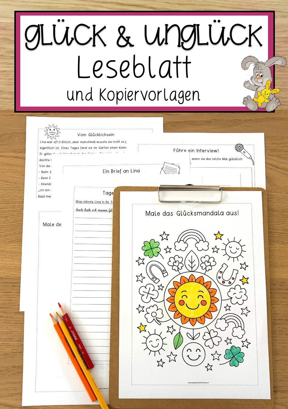 Glück und Unglück Leseblatt und Kopiervorlagen – Unterrichtsmaterial in