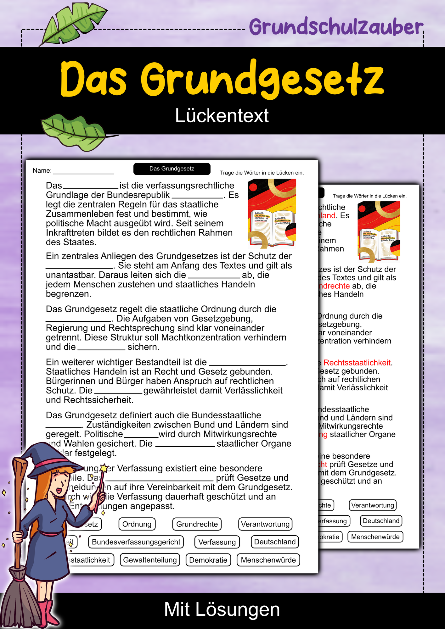 Das Grundgesetz | Lückentext | Politik | Recht | Demokratie