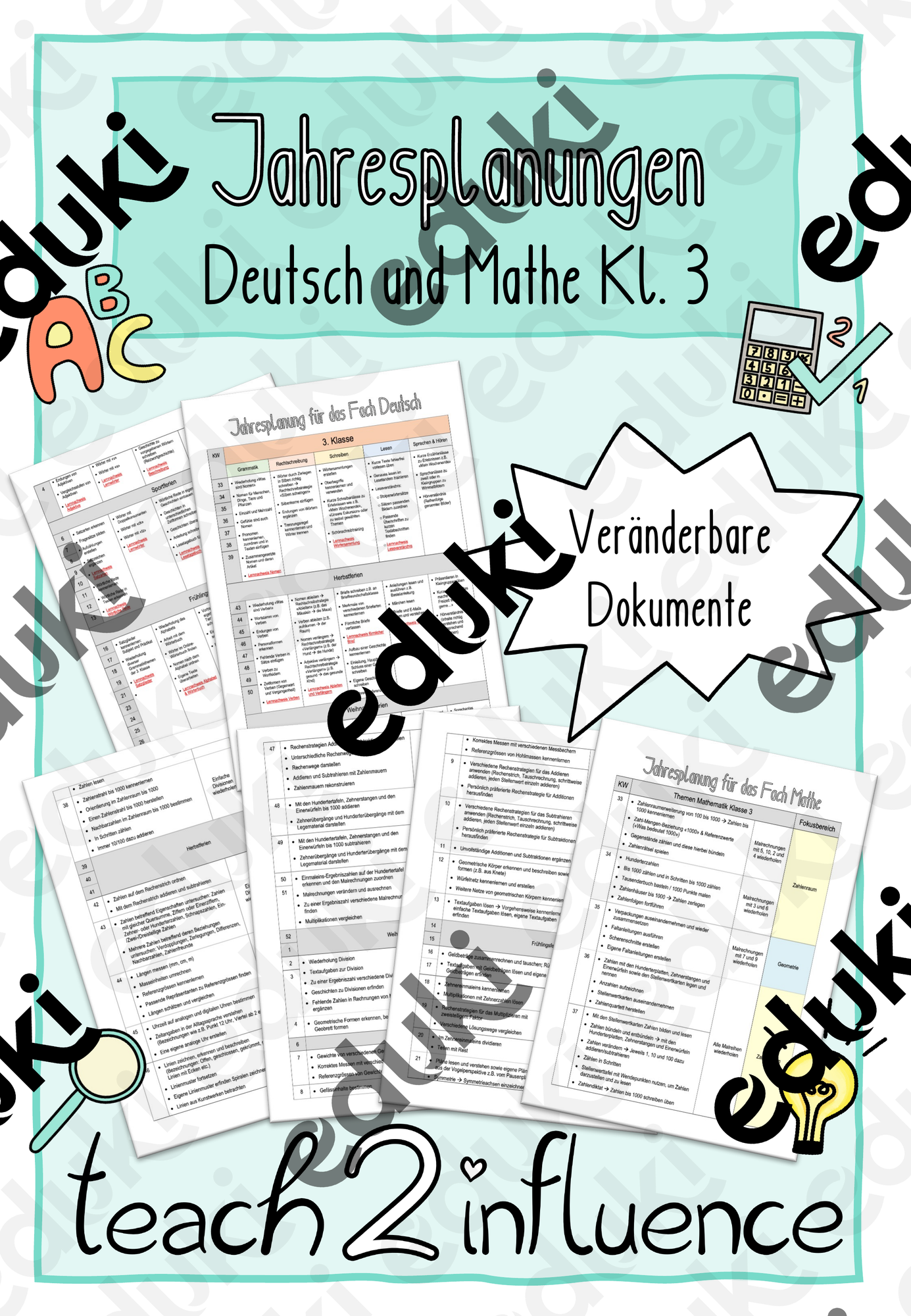 Jahresplanungen - Deutsch und Mathe Kl. 3 – Unterrichtsmaterial in den