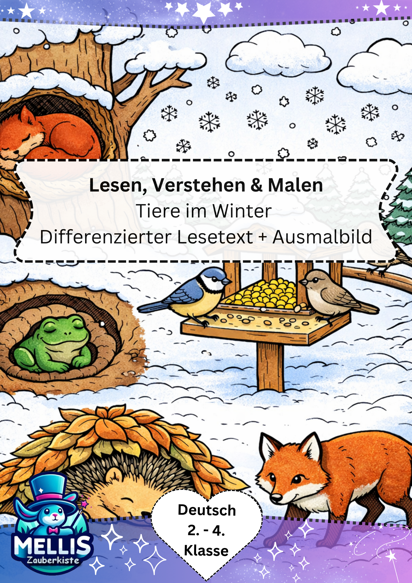 ️🐾 Lesen, Verstehen & Malen: Tiere im Winter (Differenzierter Lesetext
