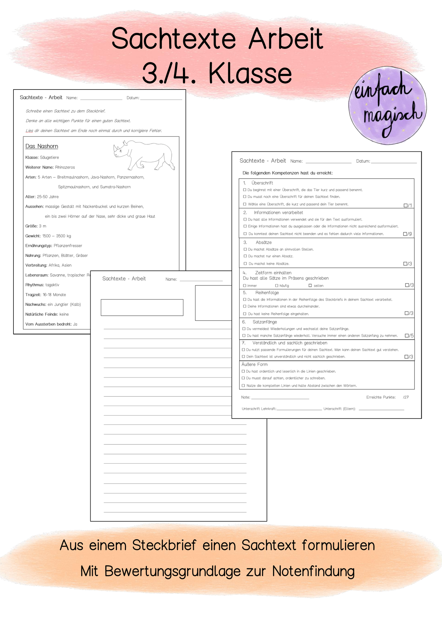 Sachtexte Arbeit 3./4.Klasse – Unterrichtsmaterial im Fach Deutsch