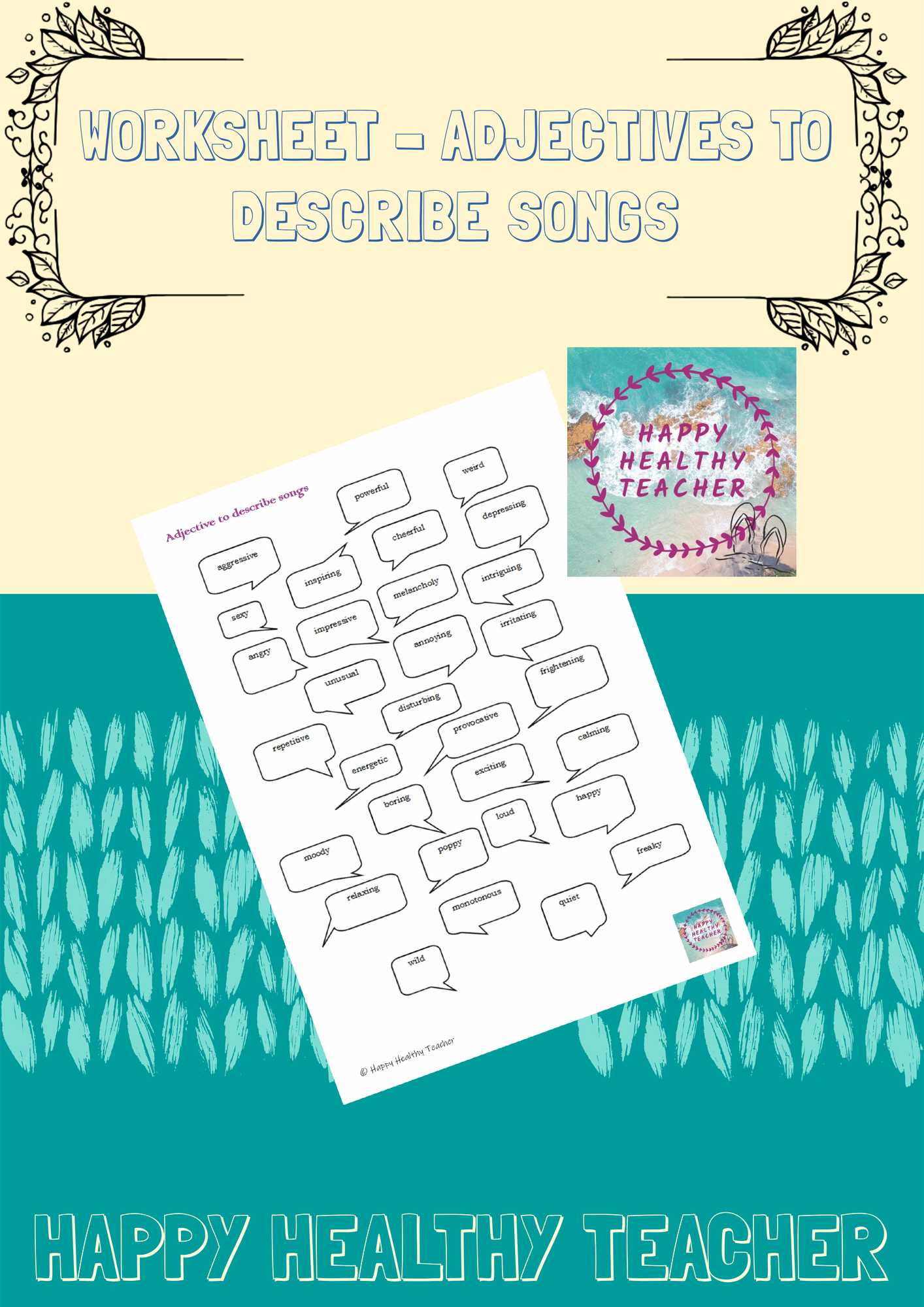 Worksheet - Adjective describing songs – 主题英语 的教材