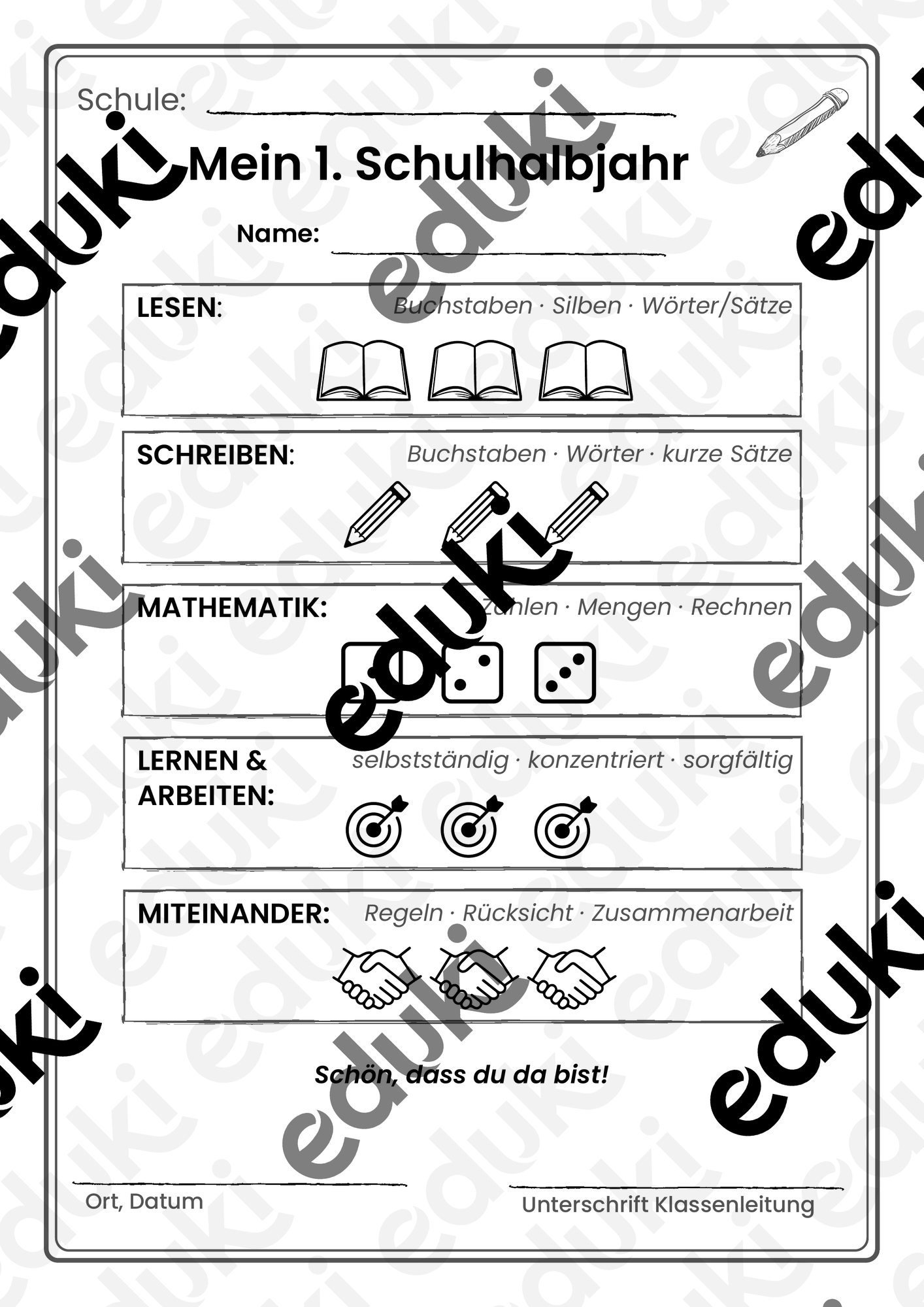 Zeugnis 1. Halbjahr Klasse 1 – Halbjahreszeugnis ohne Noten ...