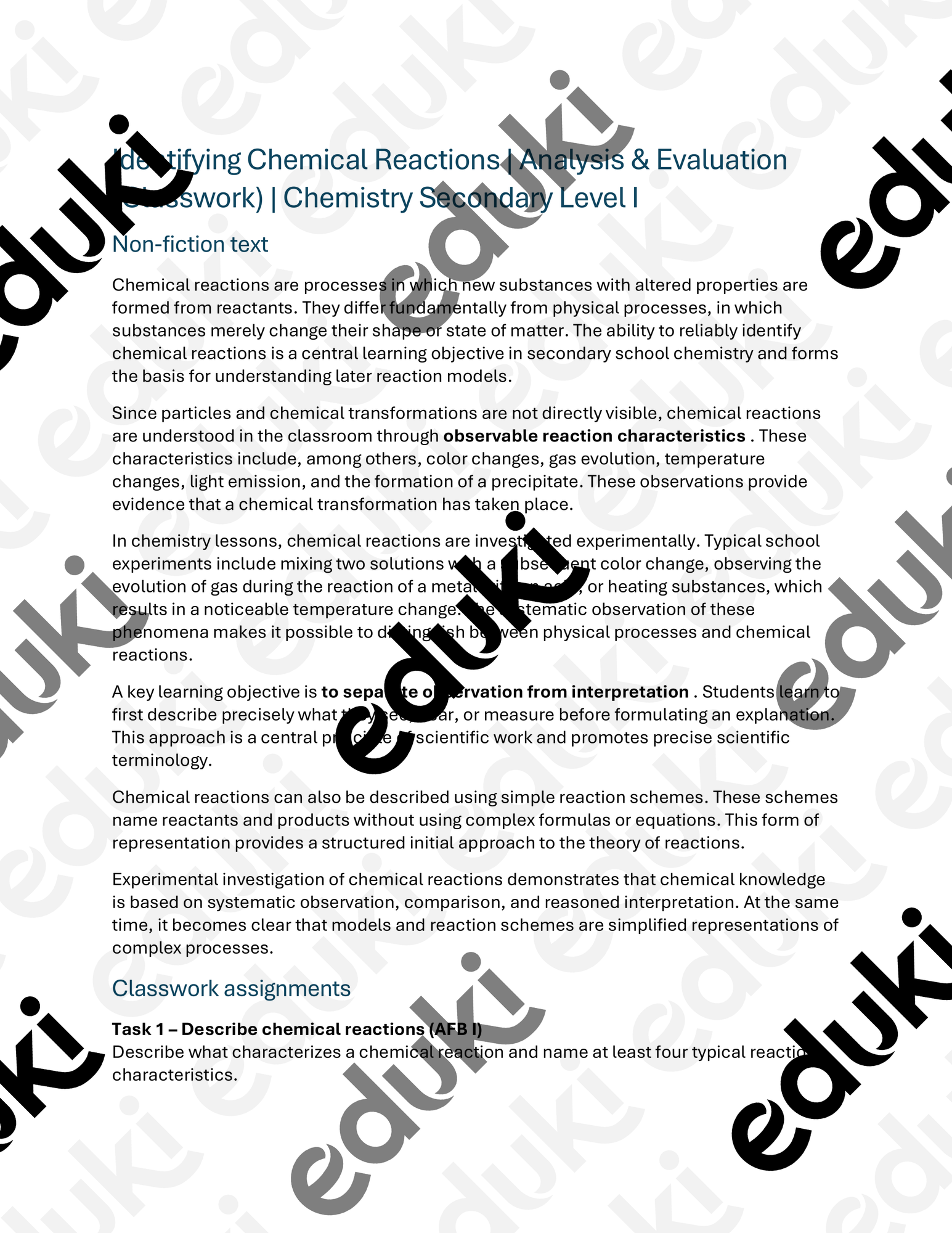 Identifying Chemical Reactions | Chemistry Test Lower Secondary ...