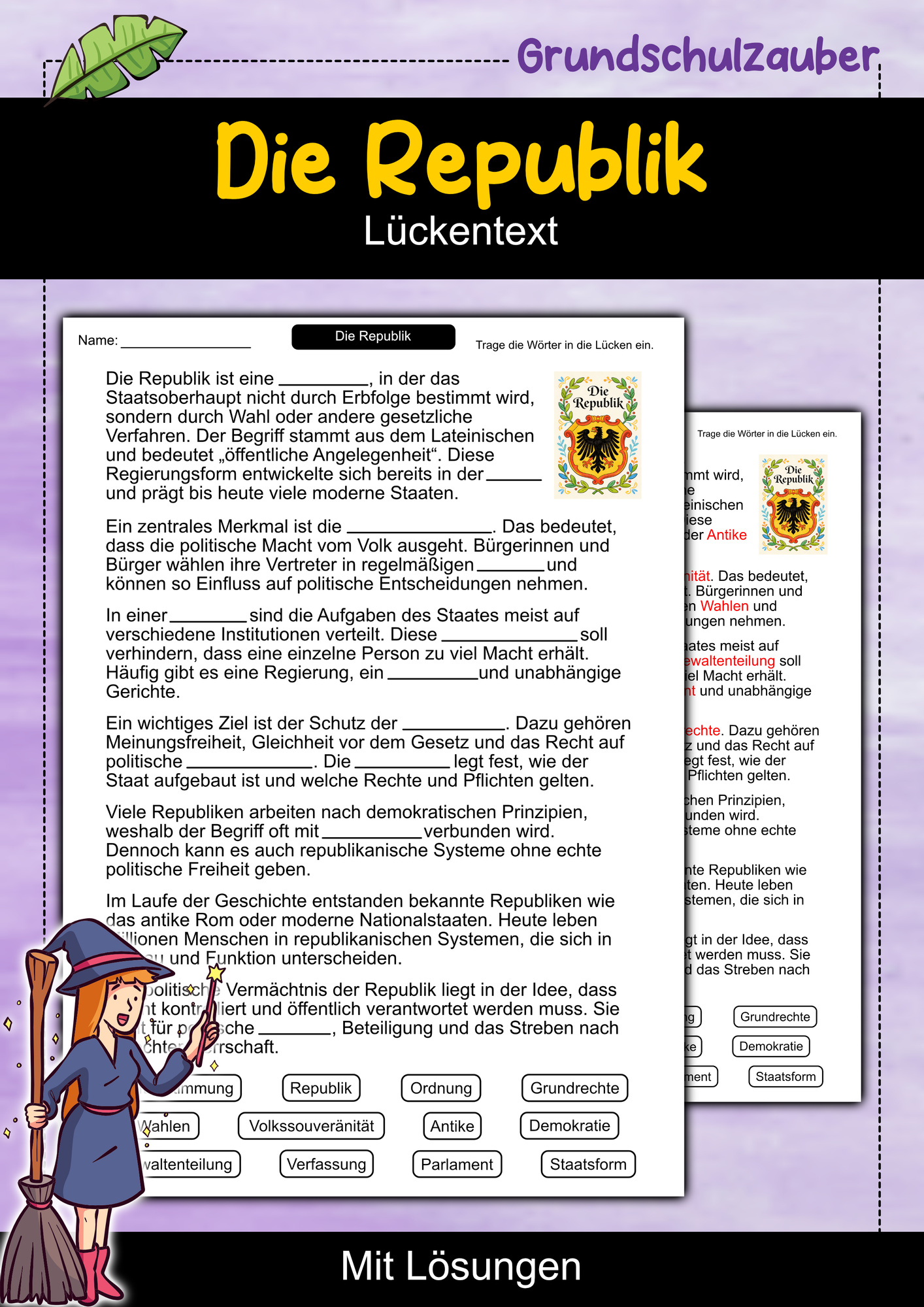 Die Republik | Lückentext | Staatsform & Demokratie | Geschichte