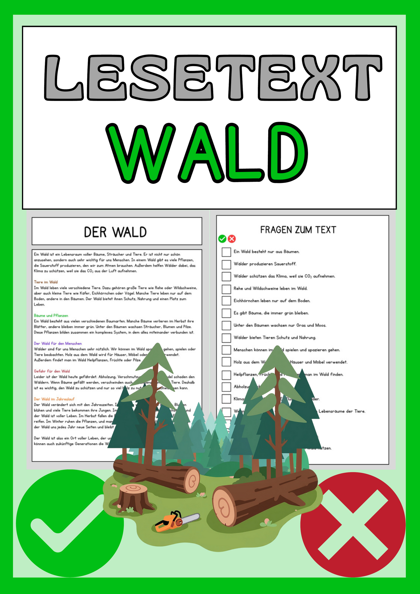 Der Wald - Lesetext mit Fragen – Unterrichtsmaterial in den Fächern