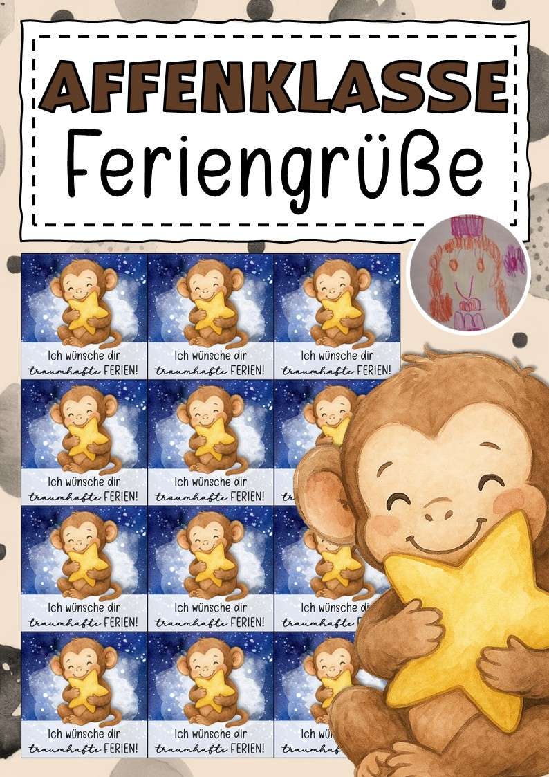 Feriengrüße mit Sternen für die Affenklasse – Unterrichtsmaterial im ...