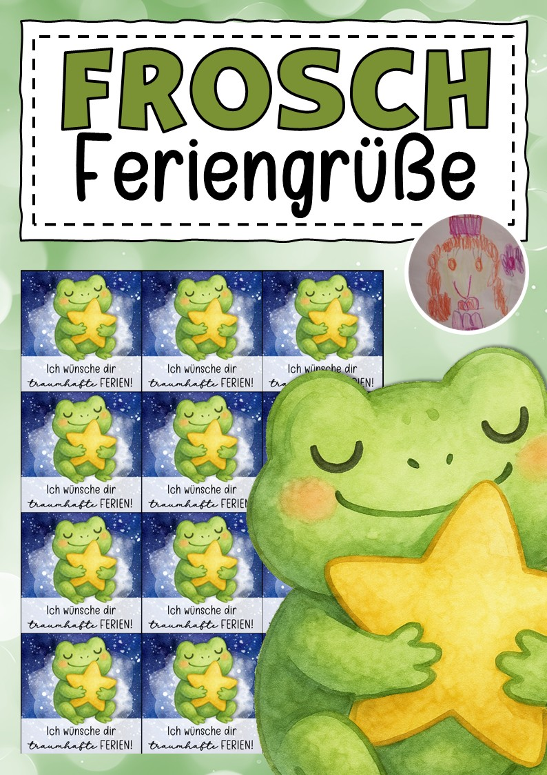 Feriengrüße mit Sternen für die Froschklasse – Unterrichtsmaterial im ...