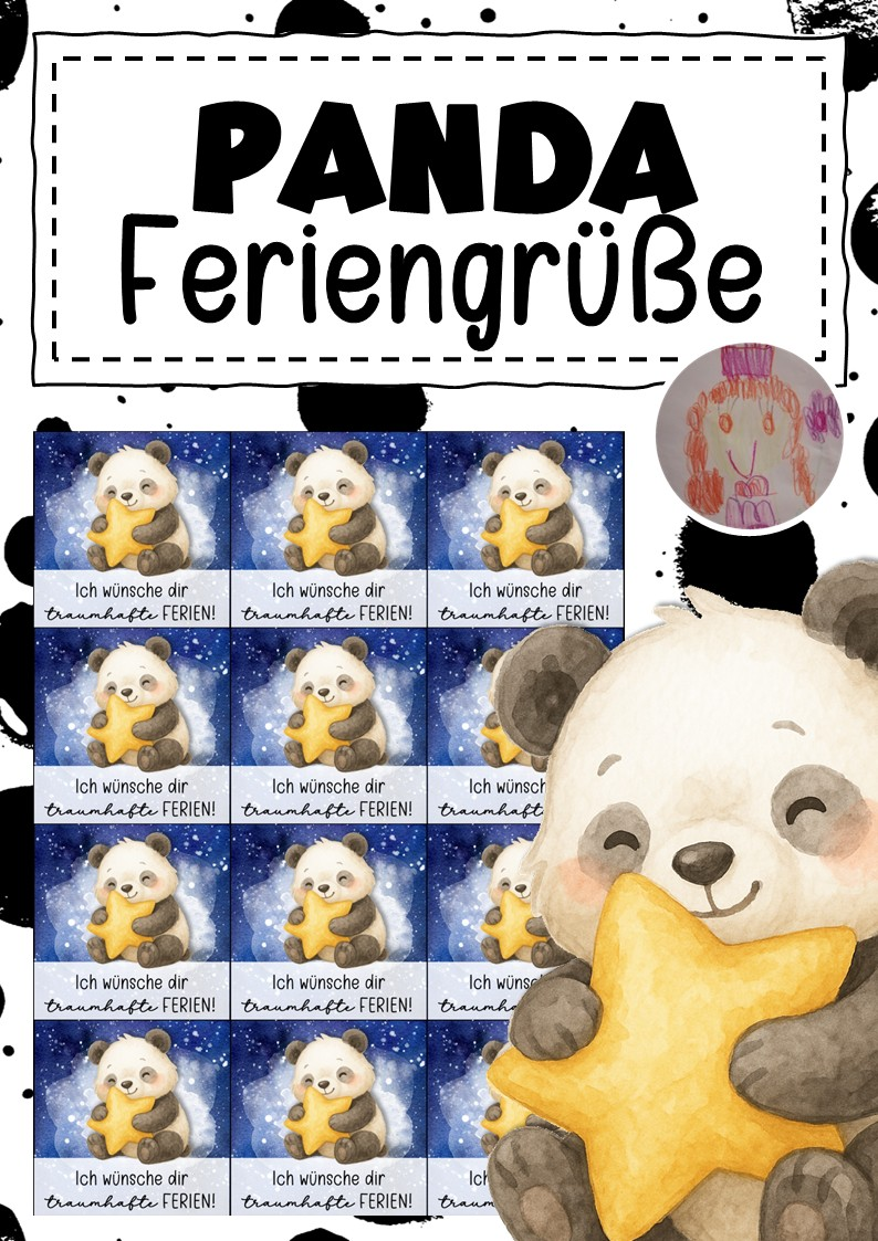 Feriengrüße mit Sternen für die Pandaklasse – Unterrichtsmaterial im ...