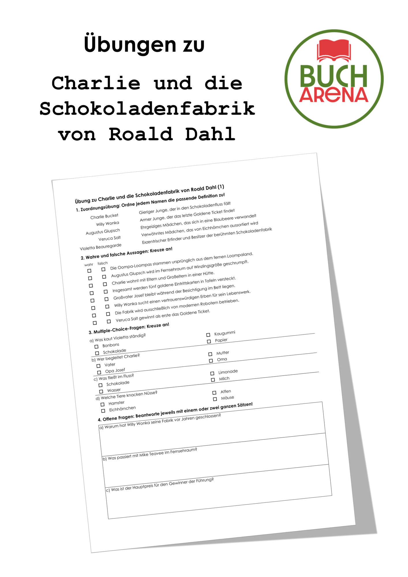 Übungen zu Charlie und die Schokoladenfabrik von Roald Dahl
