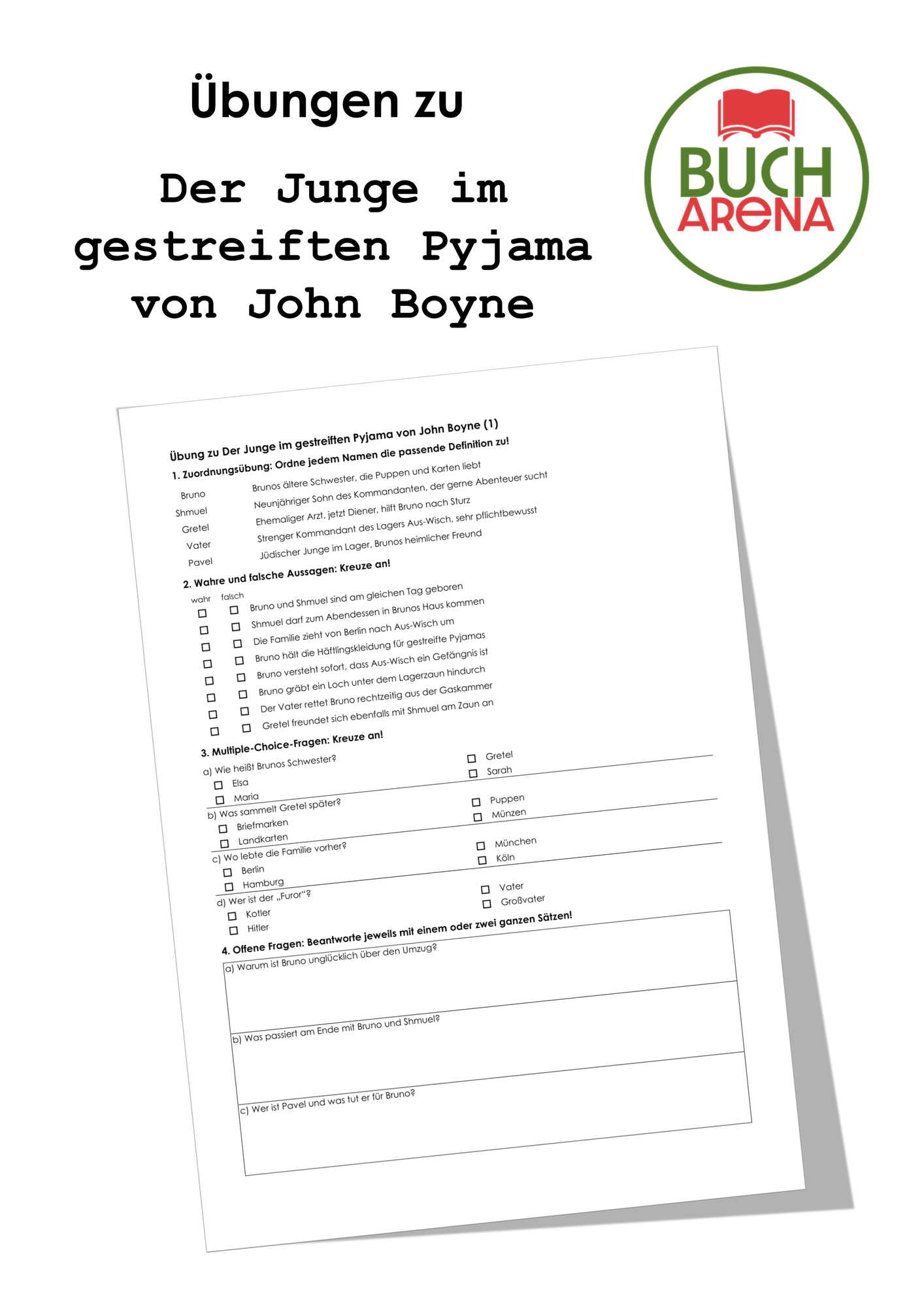 Übungen zu Der Junge im gestreiften Pyjama von John Boyne