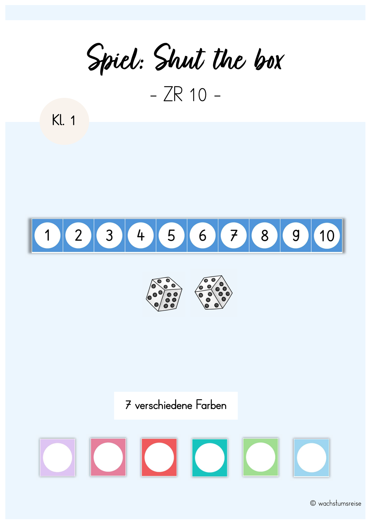 Vorlage Spiel "Shut the box" (Mathe Klasse 1) – Unterrichtsmaterial im