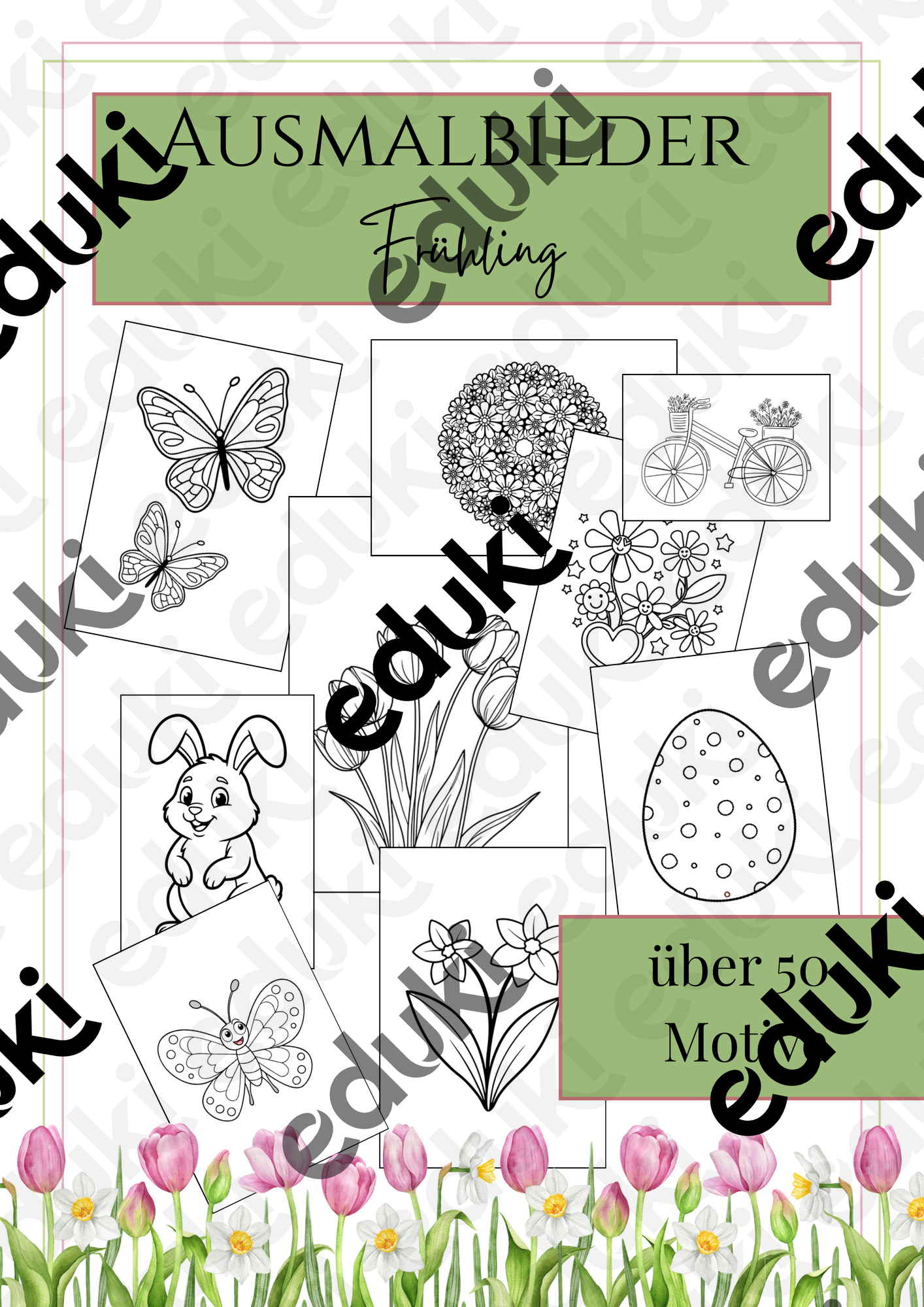 Ausmalbilder zum Frühling (Schmetterlinge, Blumen, etc