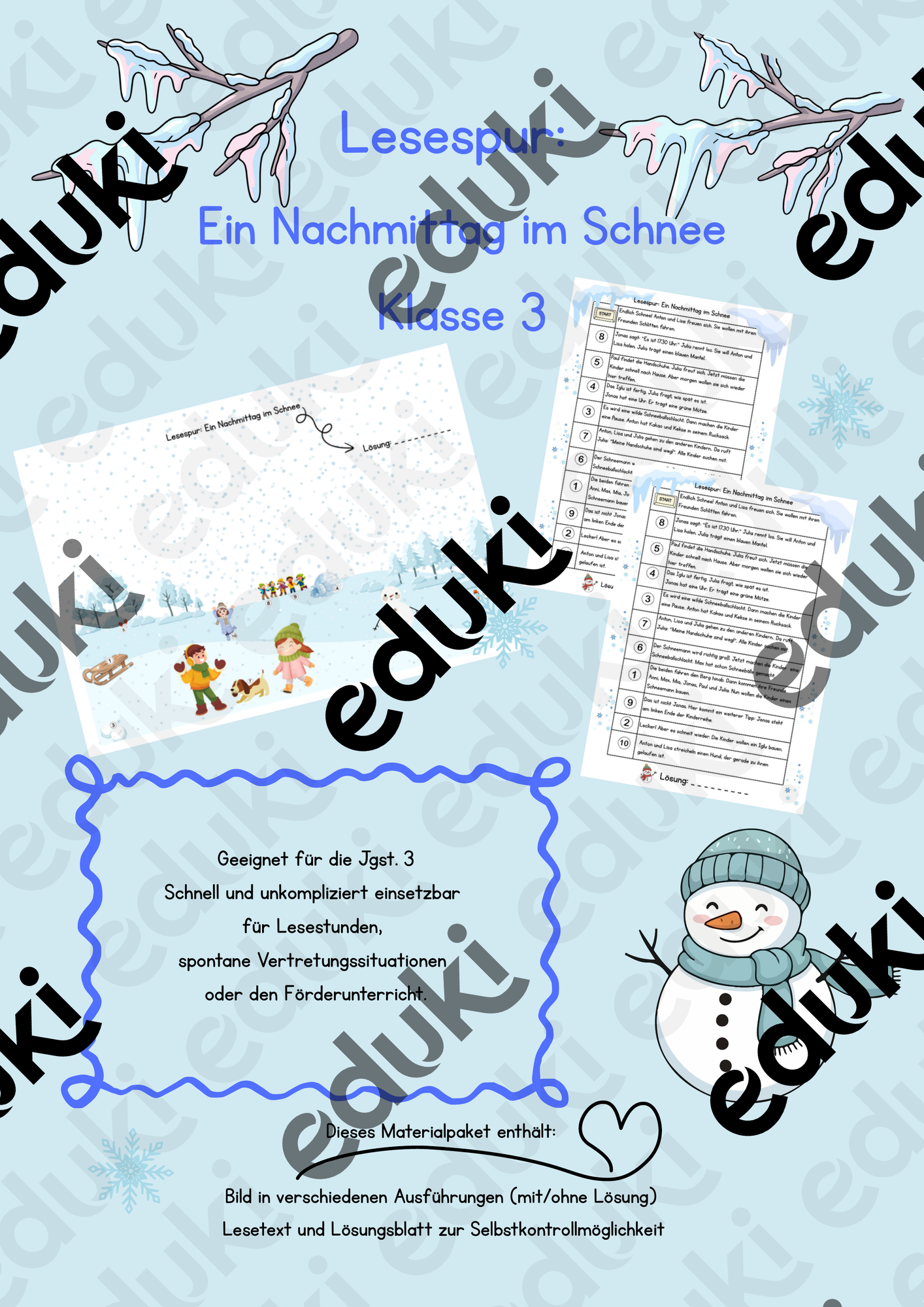 Lesespur Ein Nachmittag im Schnee Klasse 3 – Unterrichtsmaterial im
