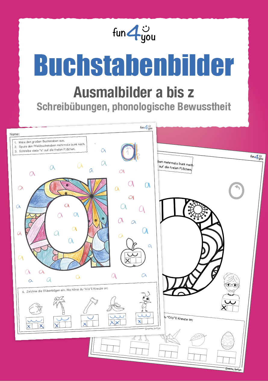 Kleinbuchstaben Ausmalbilder mit ersten Schreibübungen und