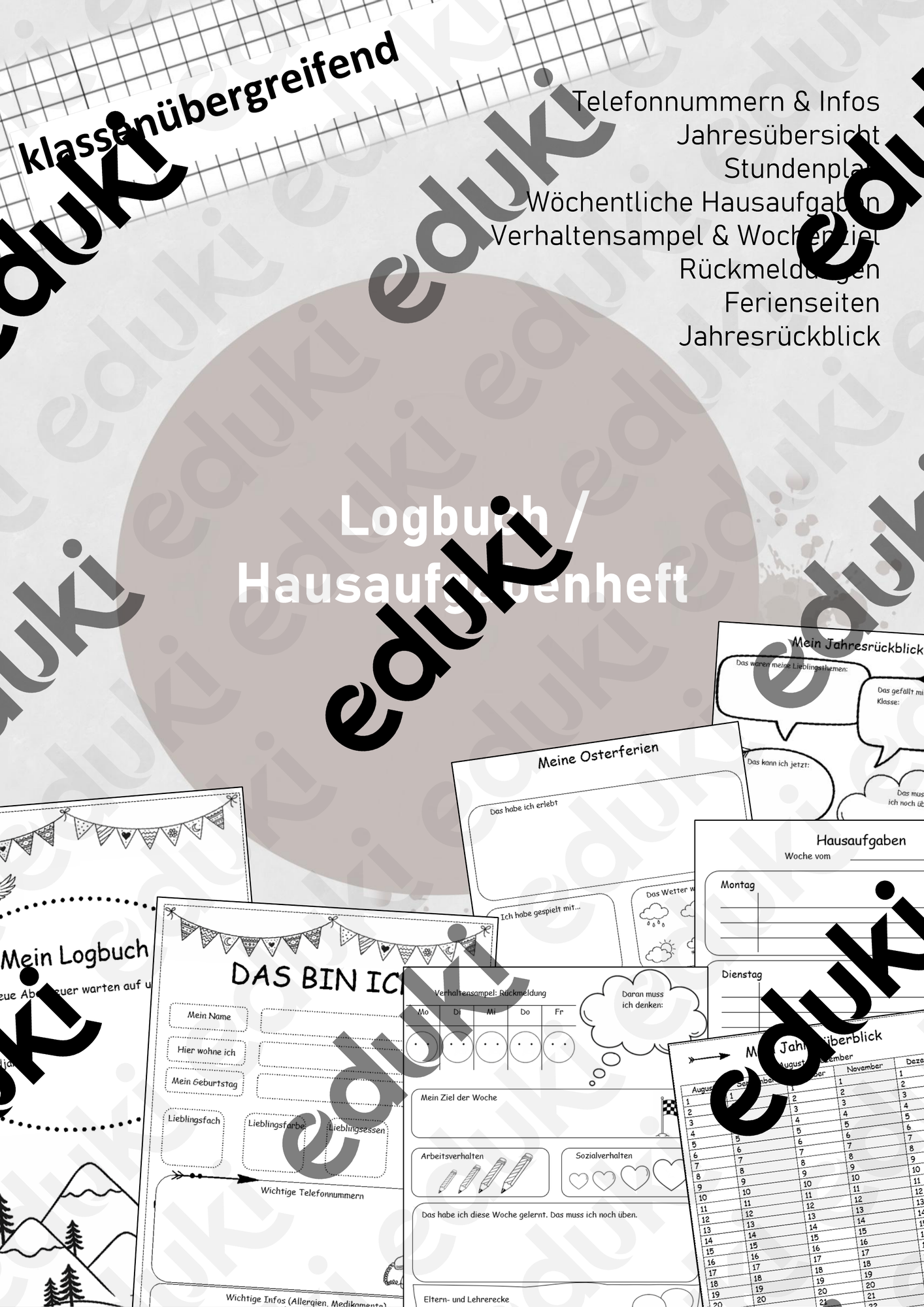 Logbuch und Hausaufgabenheft schwarz weiß – Unterrichtsmaterial im Fach