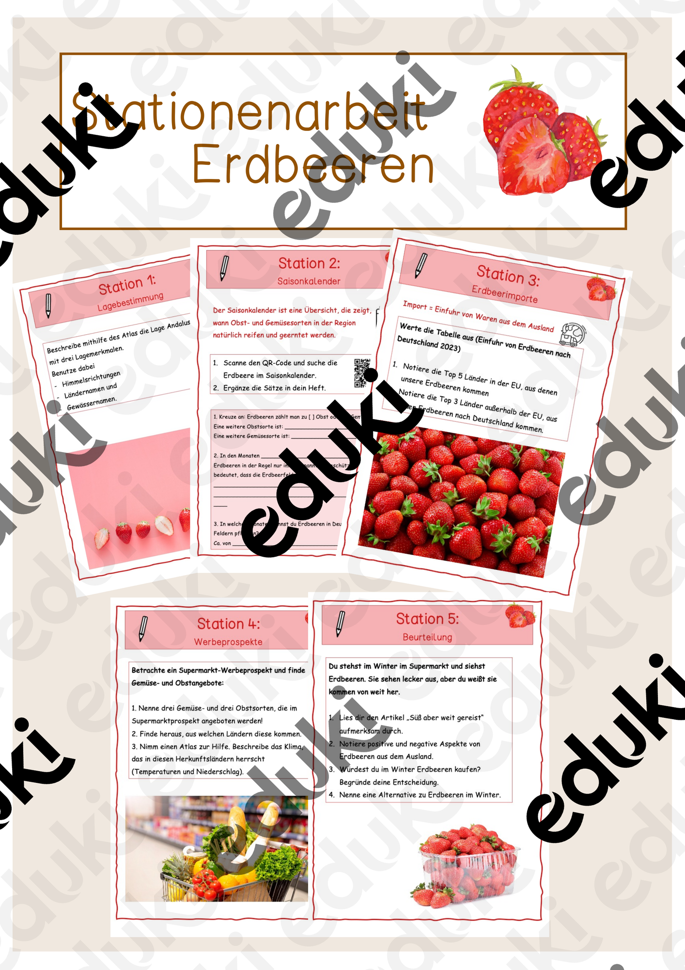 Stationenarbeit Erdbeeren Unterrichtsmaterial Im Fach Erdkunde erdbeere-steckbrief-obst-gem-se-deutsch-by-grundschulzauber-tpt