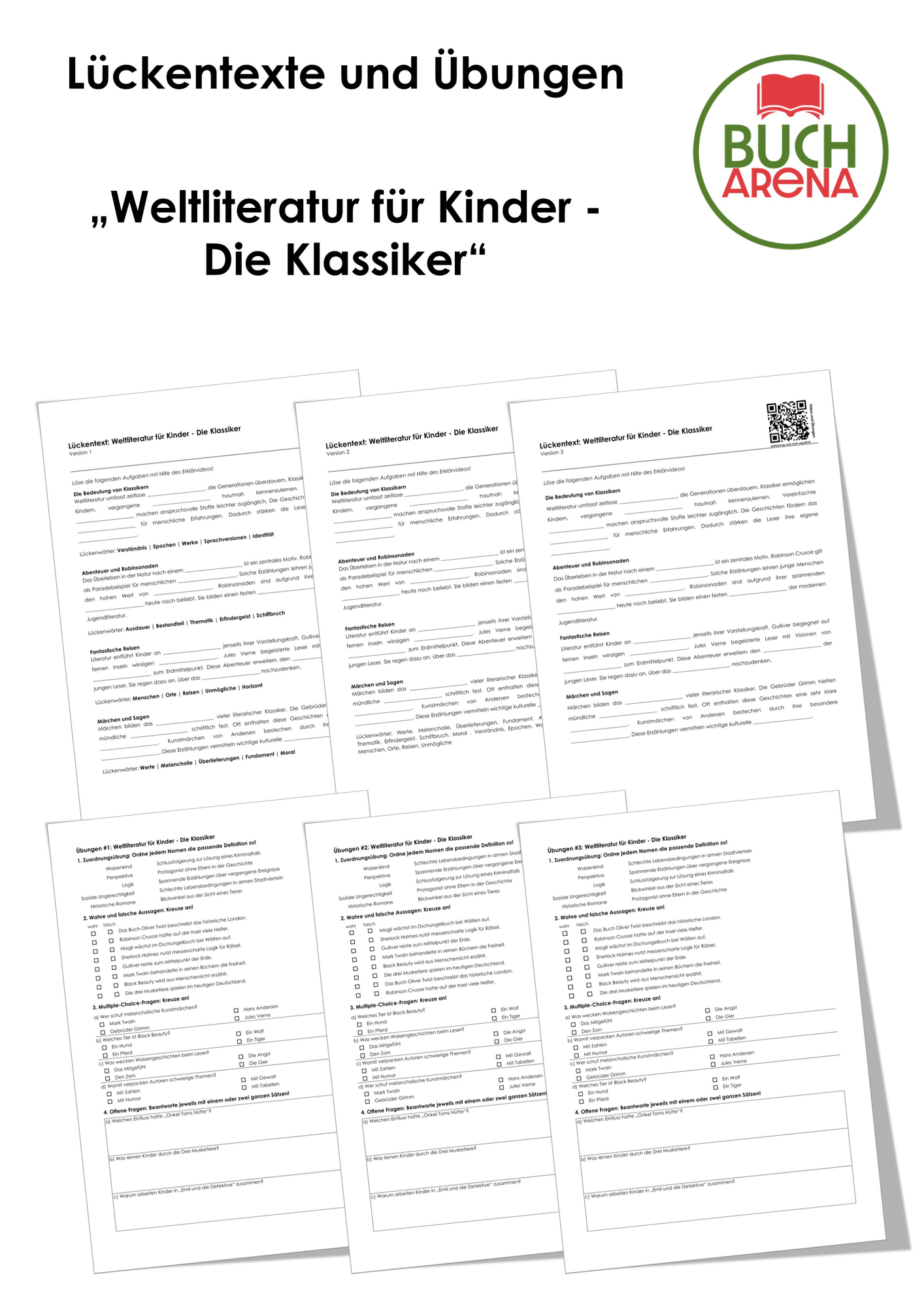 Weltliteratur für Kinder - Die Klassiker (Lückentexte, Übungen