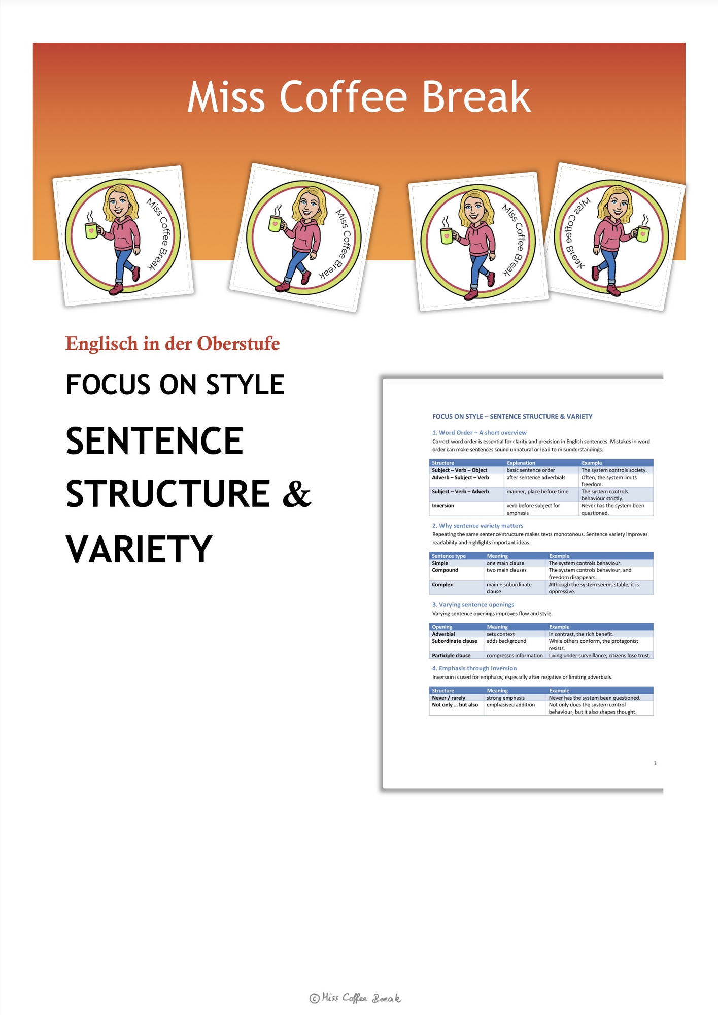 Focus on Style - Sentence Structure & Variety – Unterrichtsmaterial im ...