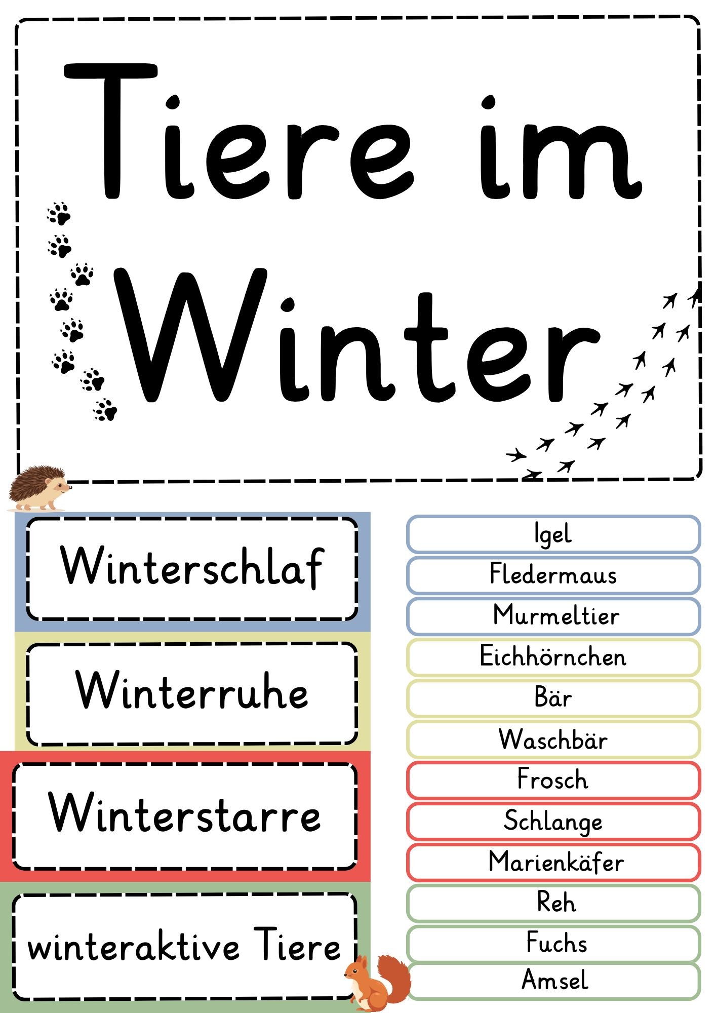Tiere im Winter - Tafelmaterial (Klettbilder) & Lesekarten