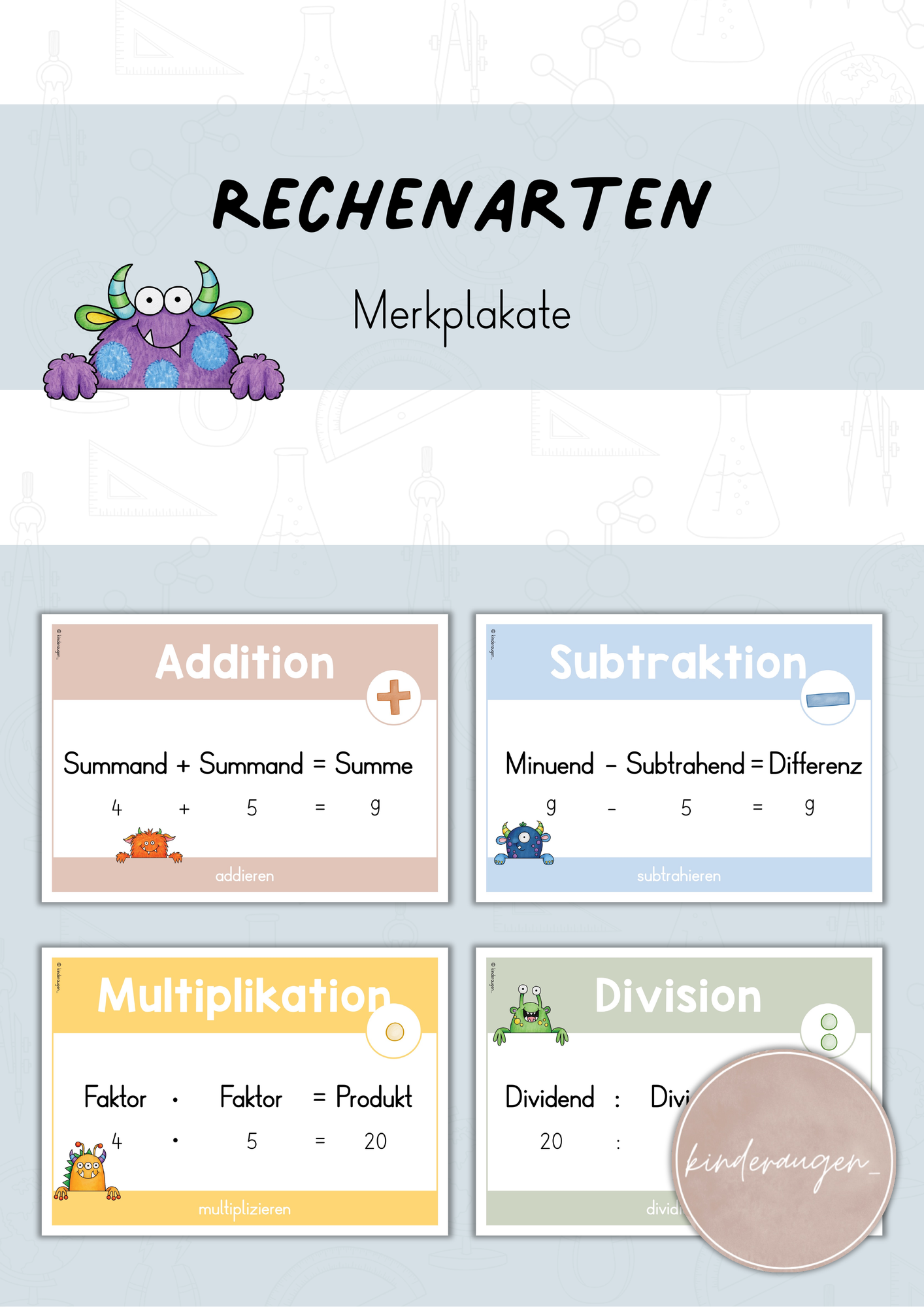 Merkplakate: Rechenarten Grundrechenarten (Addition/Subtraktion