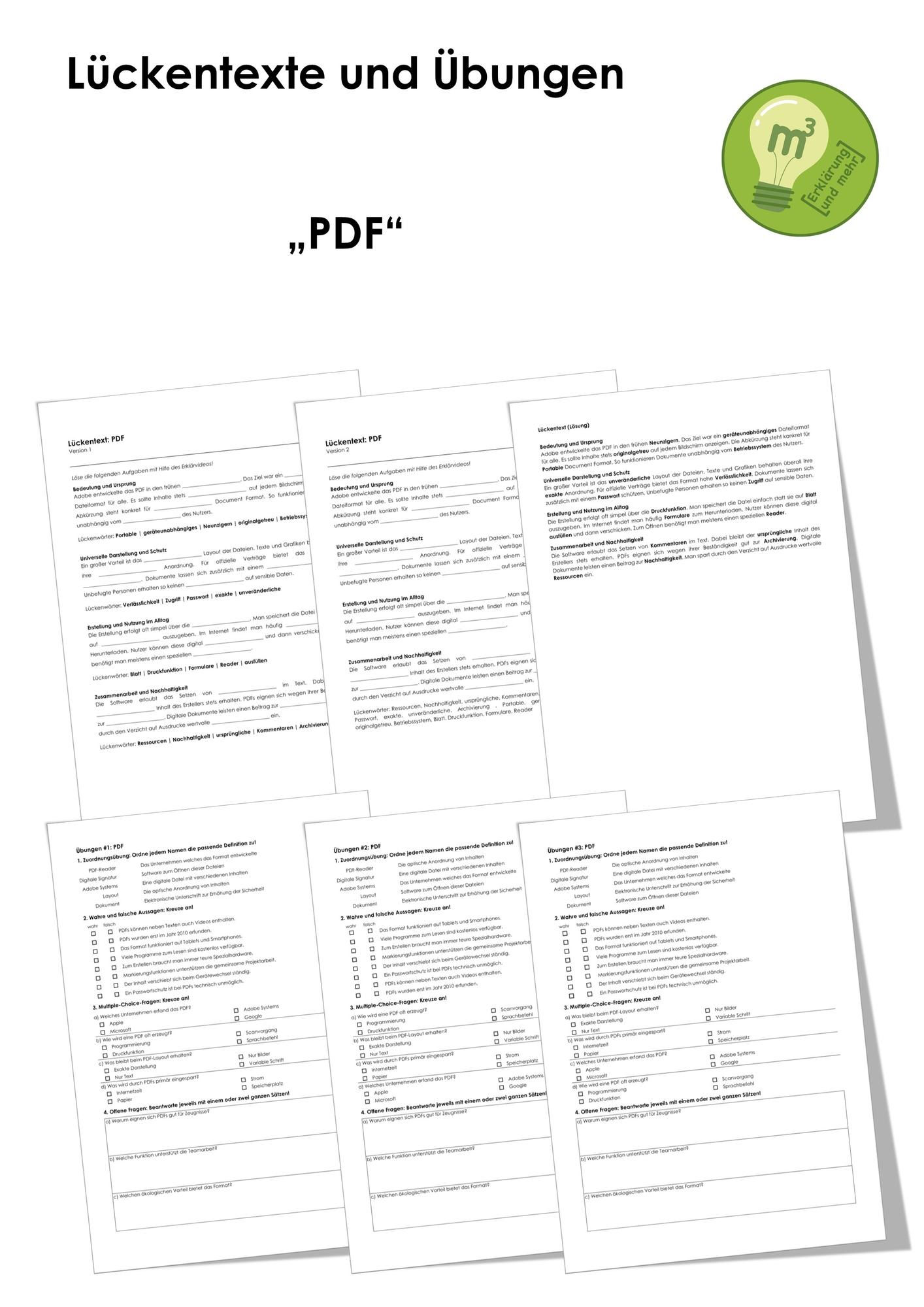 PDF (Lückentexte, Übungen, Erklärvideo) – Unterrichtsmaterial in den