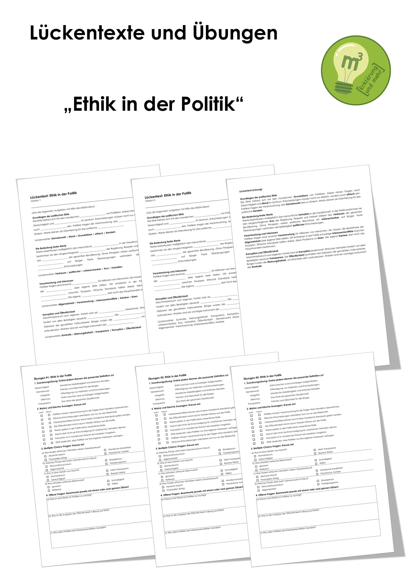Ethik in der Politik (Lückentexte, Übungen, Erklärvideo