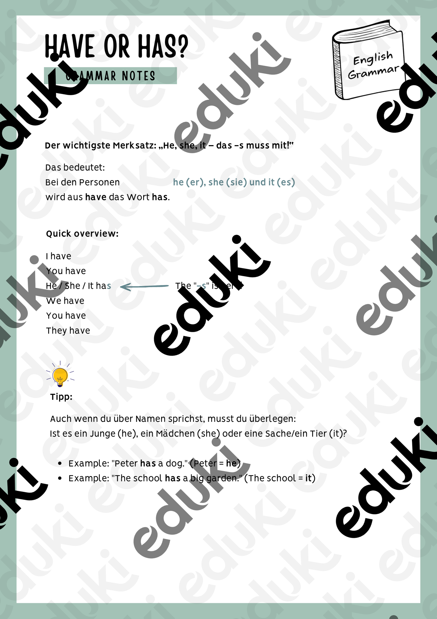 have or has - grammar sheet and practise – Unterrichtsmaterial im Fach ...
