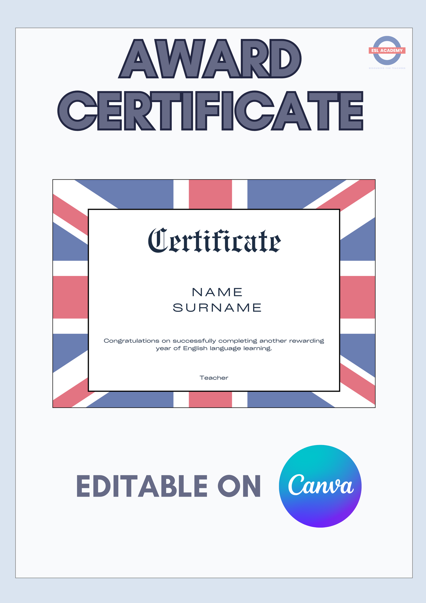 Canva link for editable Award Certificate.UK Diploma. - material de la ...