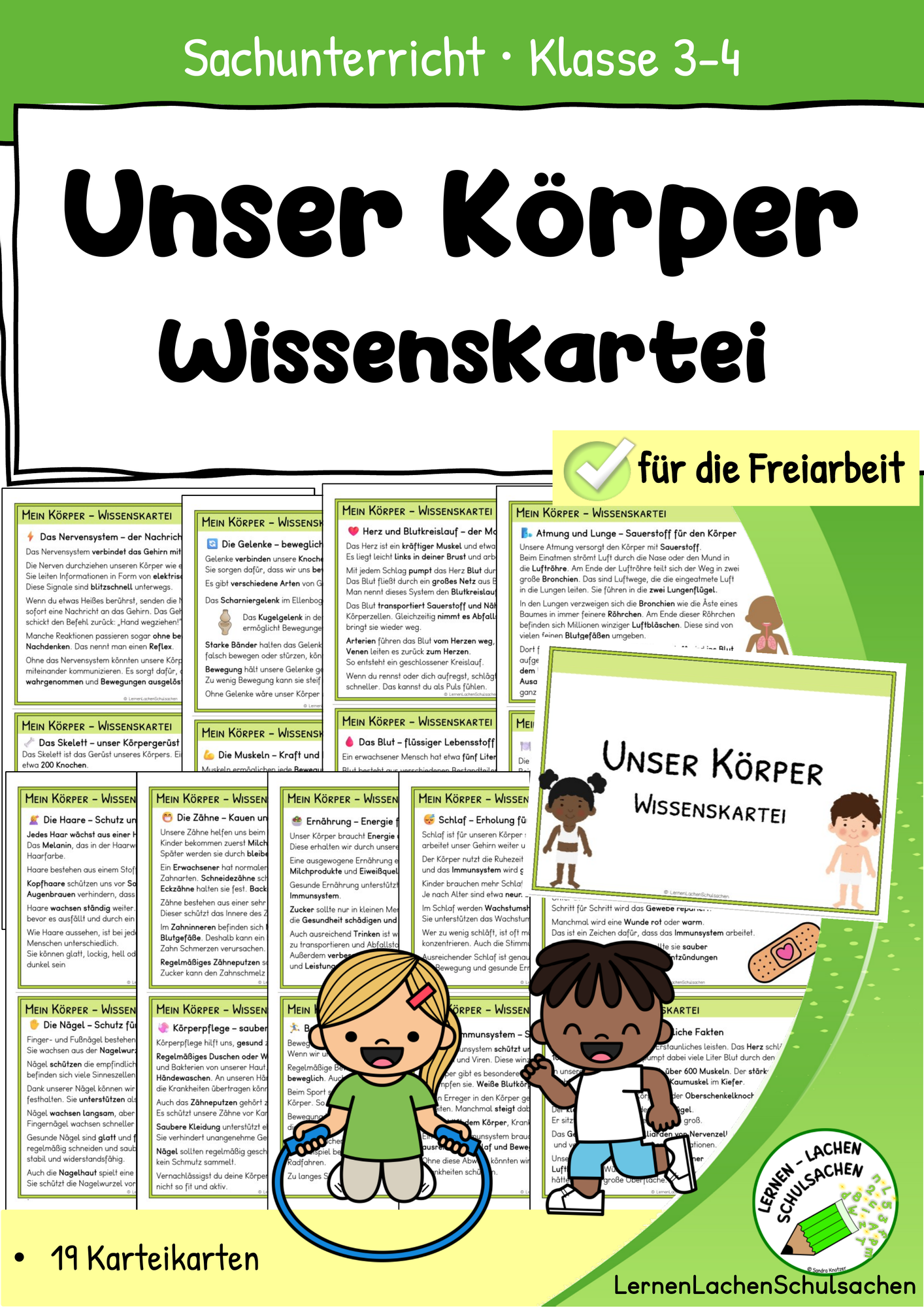 Unser Körper – Wissenskartei Klasse 3–4 für Freiarbeit, Stationen ...