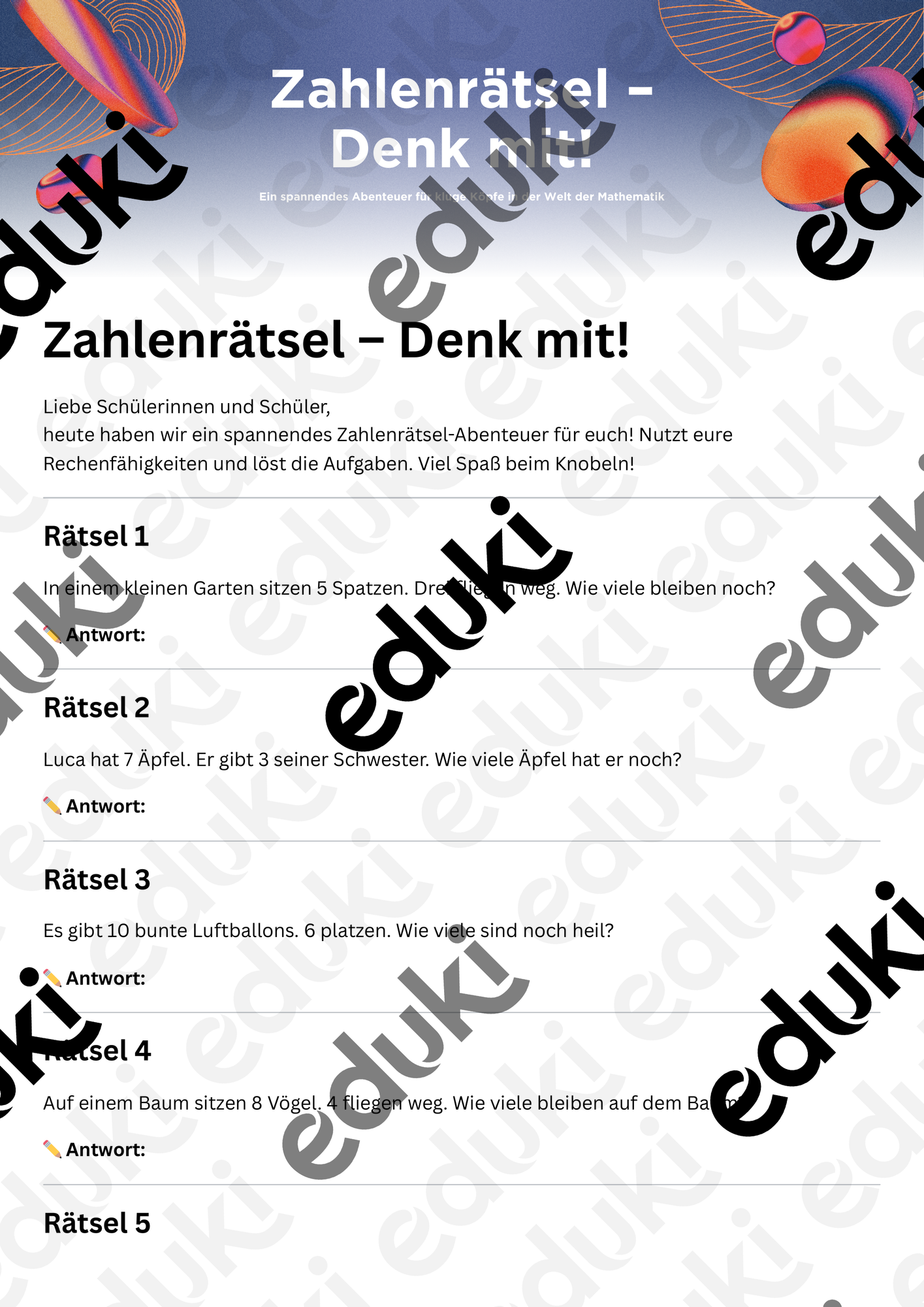 Zahlenrätsel – Denk mit (1-3 klasse) – Unterrichtsmaterial im Fach