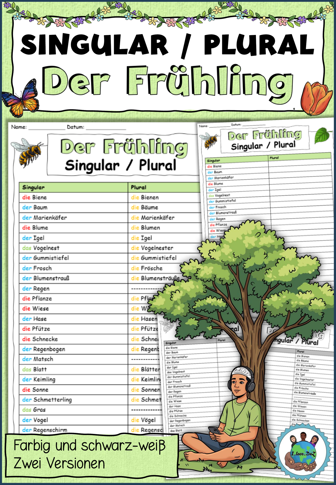 Singular Plural "Der Frhling" DaZ / DaF / Deutsch  Unterrichtsmaterial in  den Fchern Deutsch & DaZ/DaF