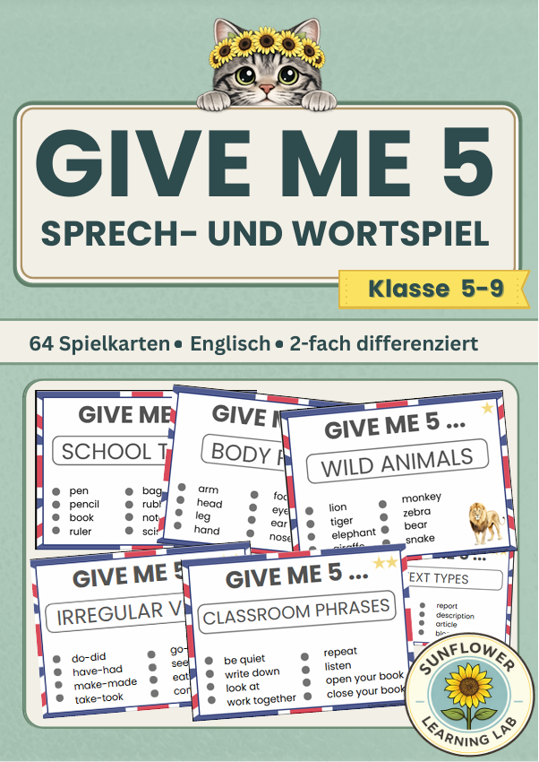Give Me 5 – Englisch Sprechspiel & Wortschatztraining | 64 Spielkarten