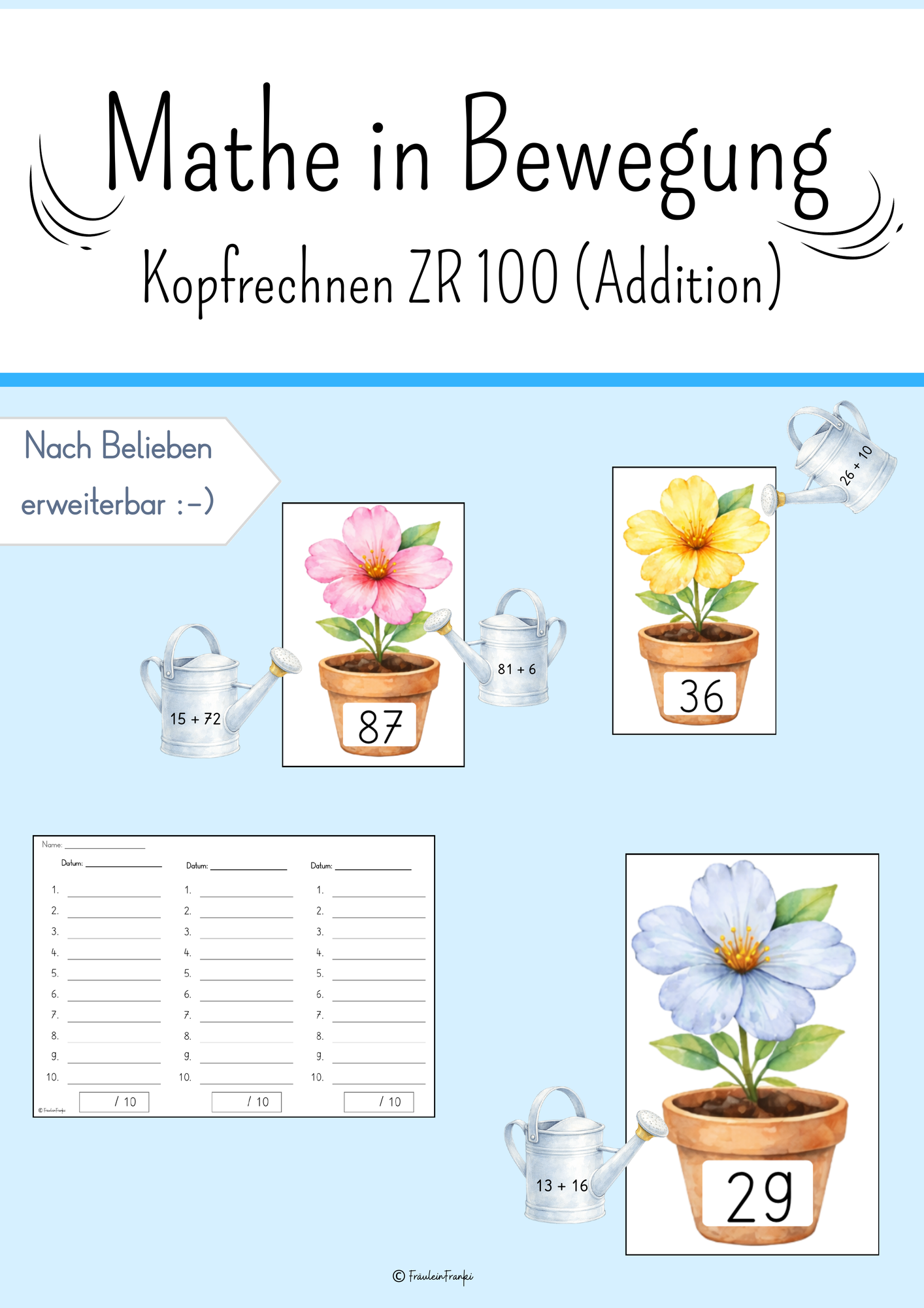 Kopfrechnen in Bewegung (ZR 100, Addition) – Unterrichtsmaterial im