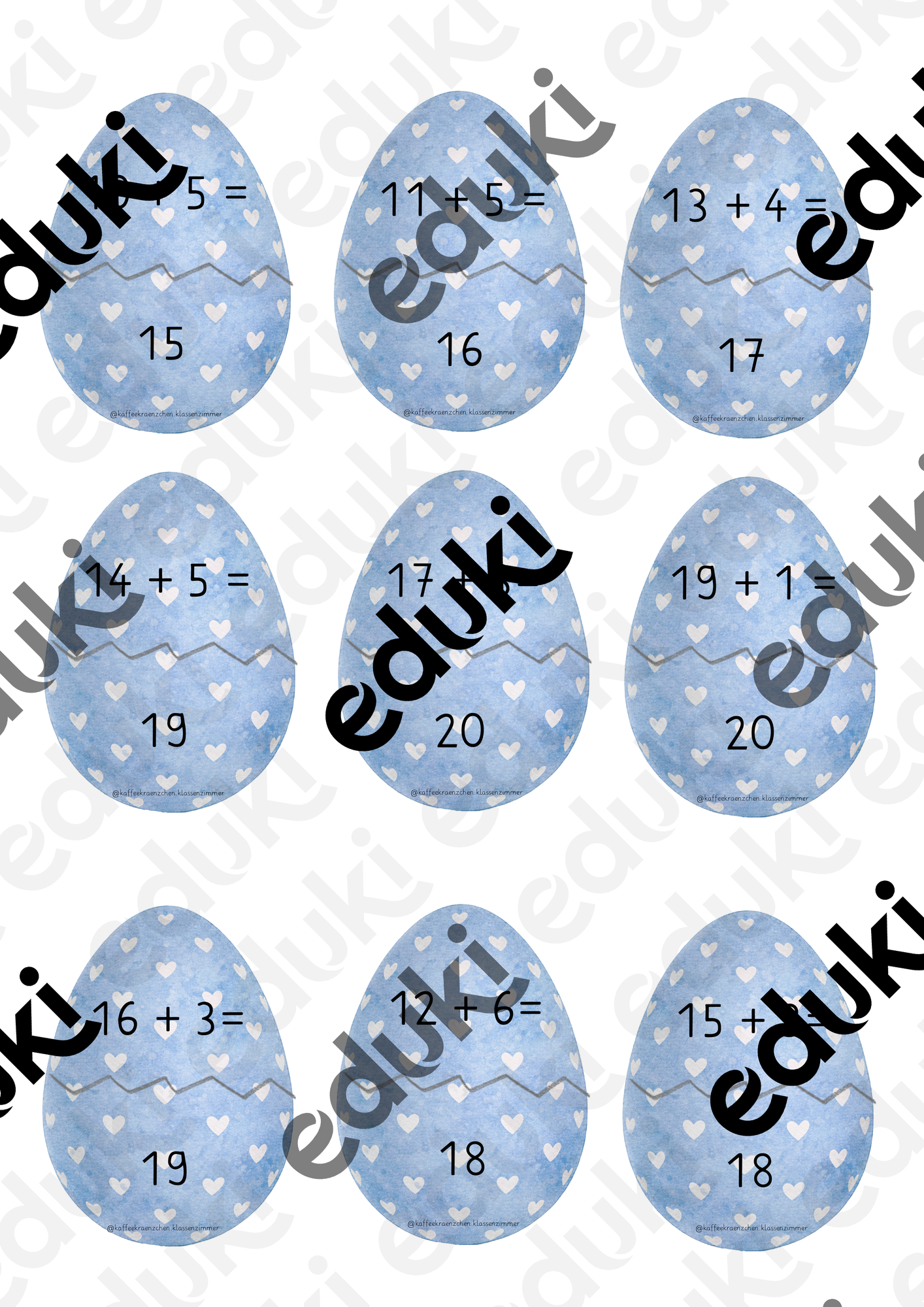 Ostereier Addition Zahlenraum 20 – Unterrichtsmaterial im Fach Mathematik